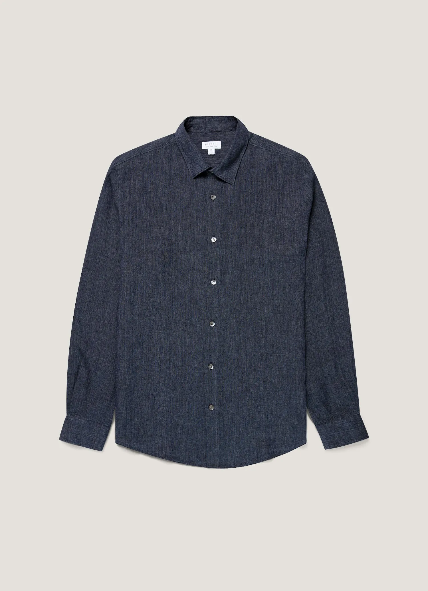 Men's Linen Shirt in Navy Melange sold by Sunspel
