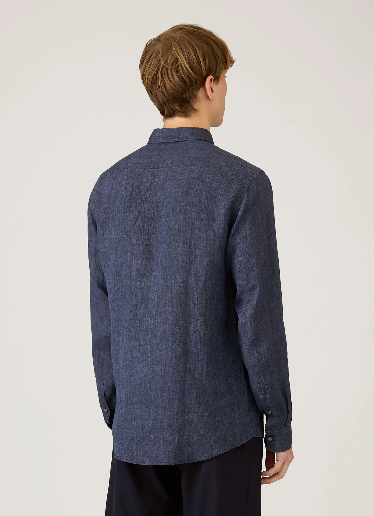 Men's Linen Shirt in Navy Melange sold by Sunspel product image thumbnail 5