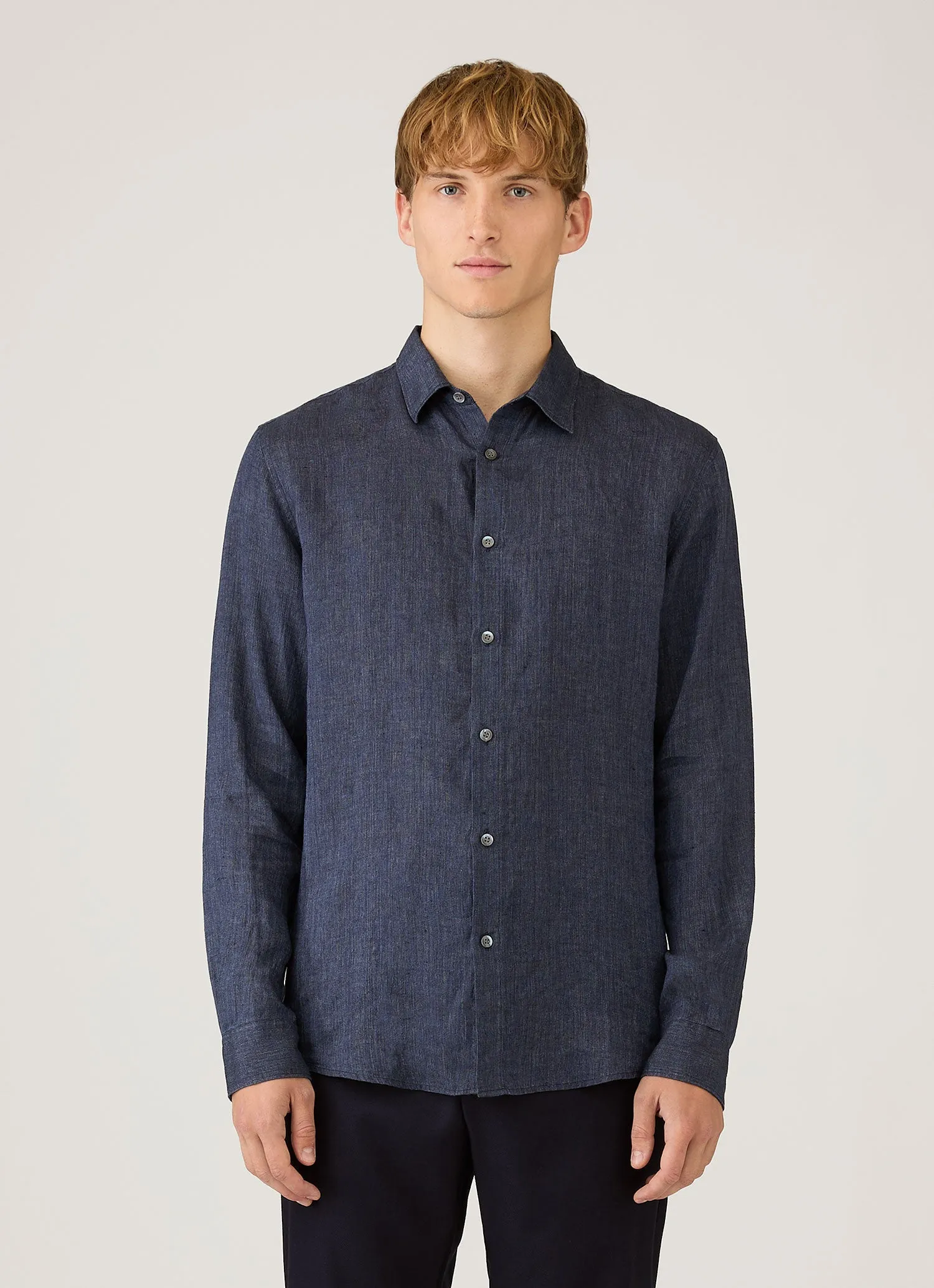 Men's Linen Shirt in Navy Melange sold by Sunspel product image thumbnail 2