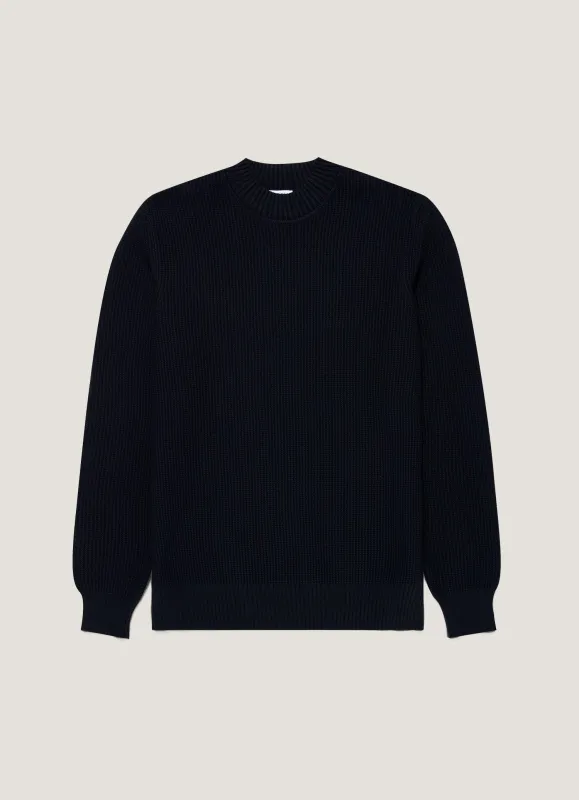 Men's Cotton Crew Neck Jumper in Navy sold by Sunspel