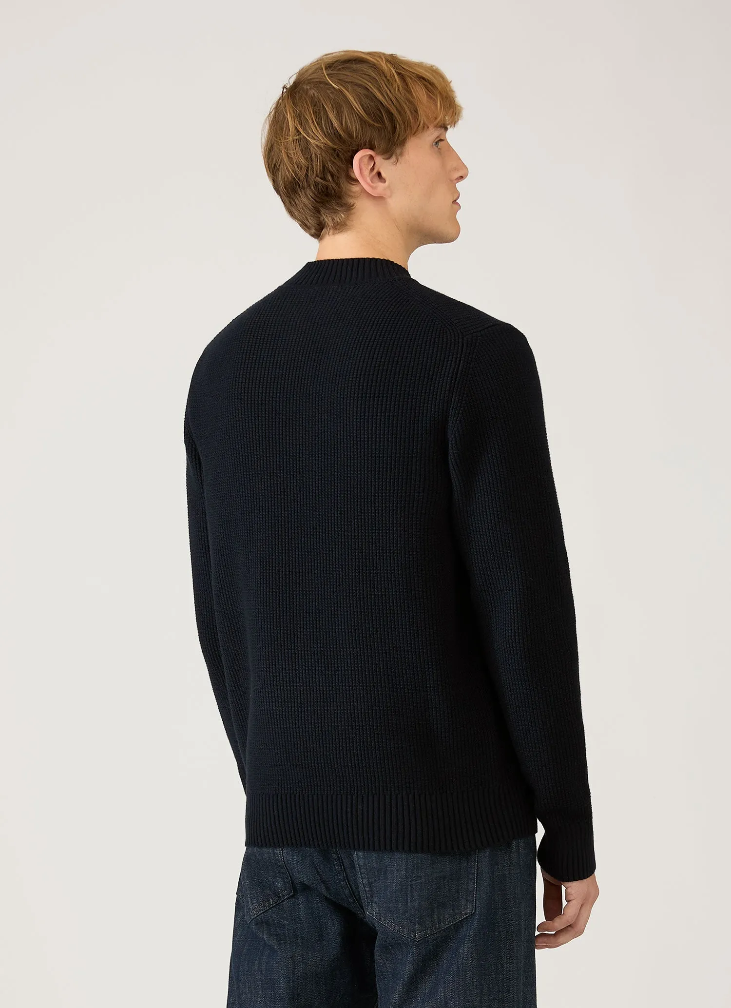 Men's Cotton Crew Neck Jumper in Navy sold by Sunspel product image thumbnail 5