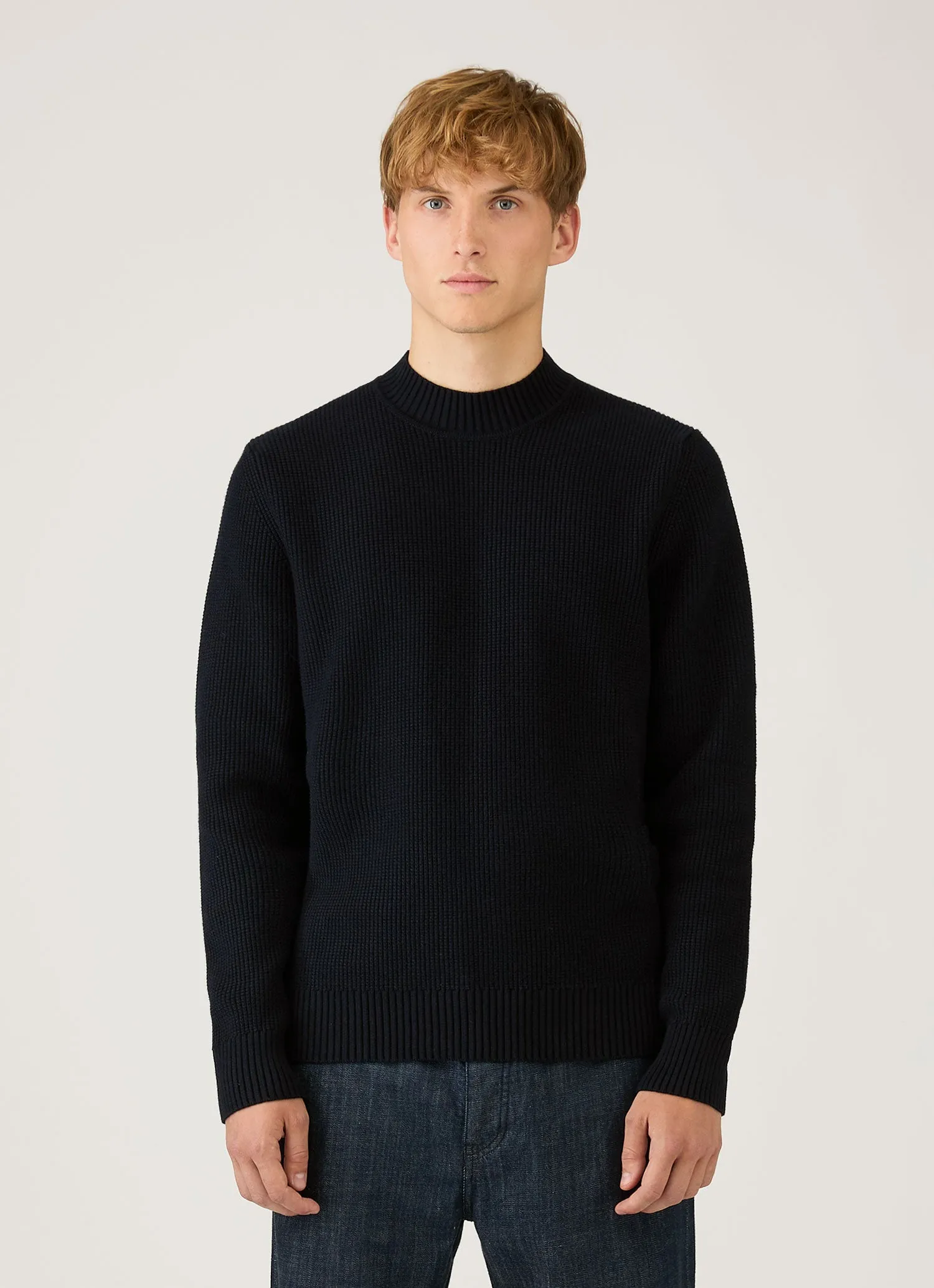 Men's Cotton Crew Neck Jumper in Navy sold by Sunspel product image thumbnail 2