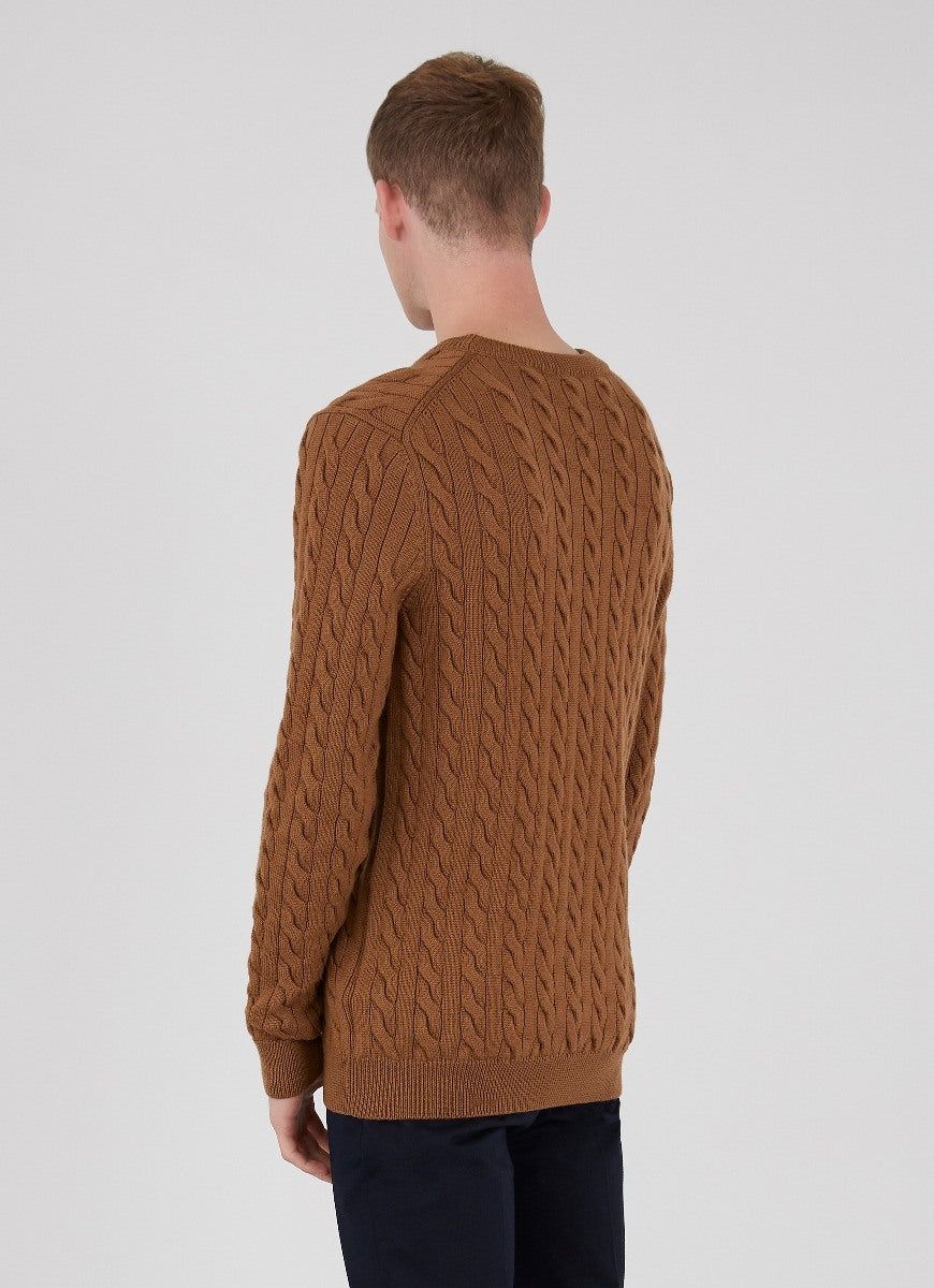 Men's Merino Wool Cable Knit Jumper in Dark Camel sold by Sunspel product image thumbnail 4