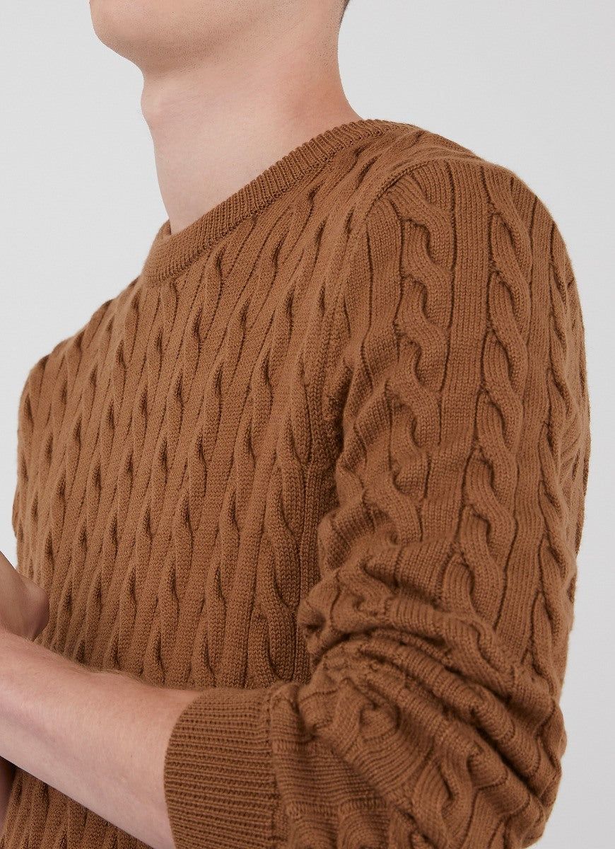 Men's Merino Wool Cable Knit Jumper in Dark Camel sold by Sunspel product image thumbnail 5