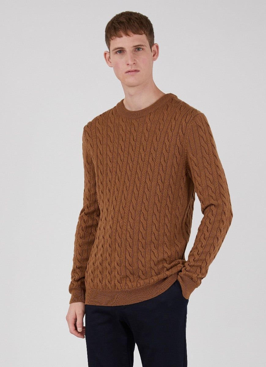 Men's Merino Wool Cable Knit Jumper in Dark Camel sold by Sunspel product image thumbnail 2