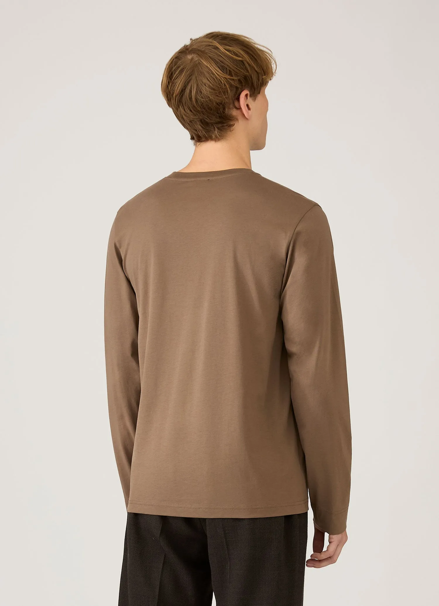 Men's Long Sleeve Riviera Midweight T‑shirt in Dark Cedar sold by Sunspel product image thumbnail 5