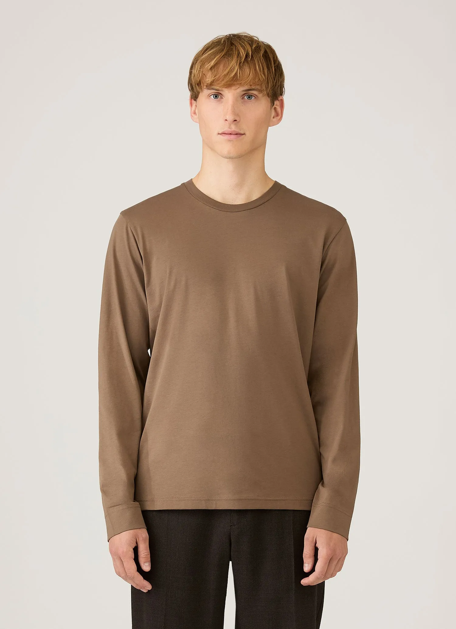 Men's Long Sleeve Riviera Midweight T‑shirt in Dark Cedar sold by Sunspel product image thumbnail 2