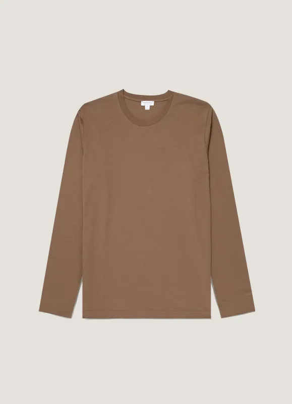 Men's Long Sleeve Riviera Midweight T‑shirt in Dark Cedar sold by Sunspel