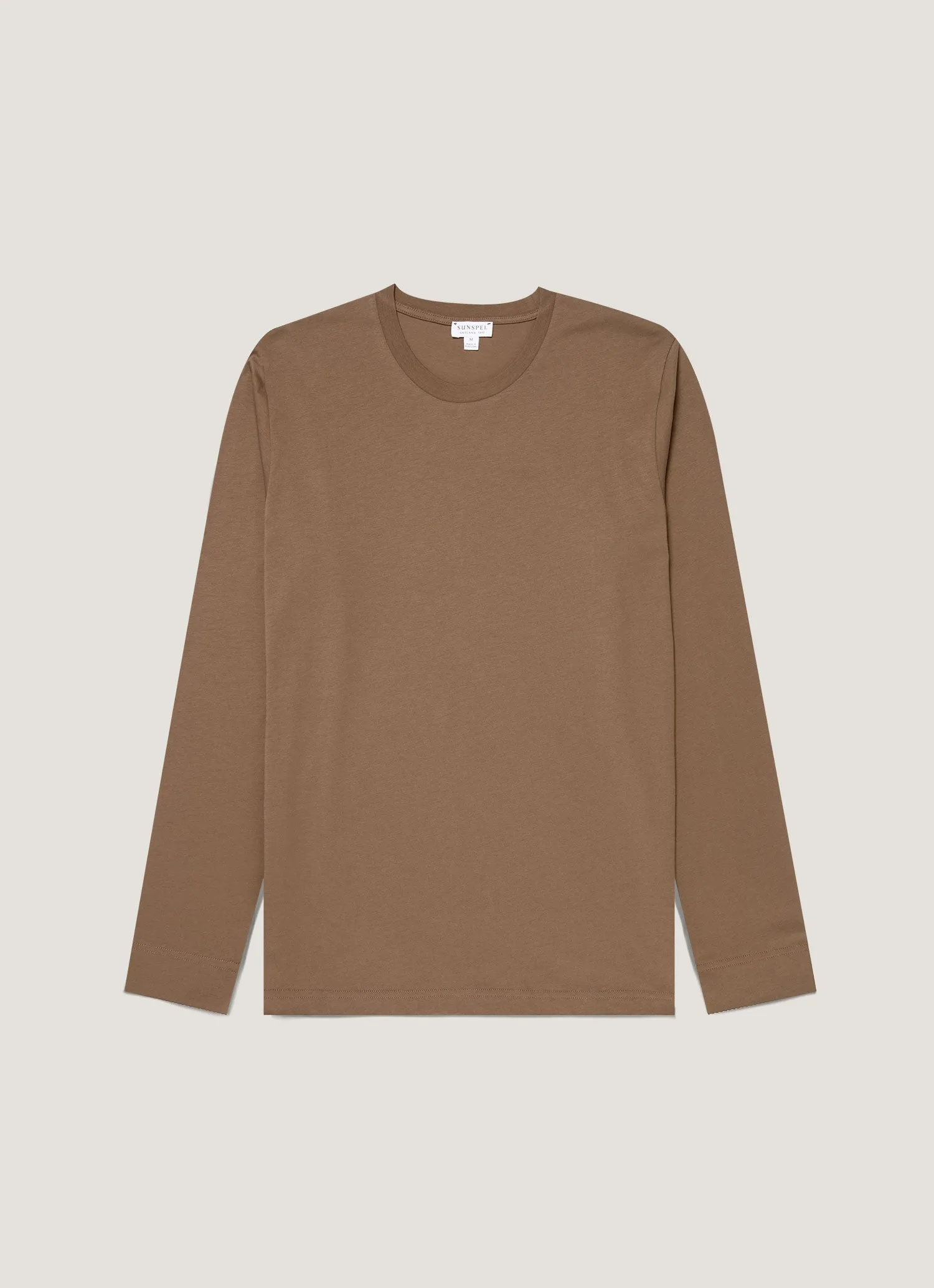 Men's Long Sleeve Riviera Midweight T‑shirt in Dark Cedar sold by Sunspel