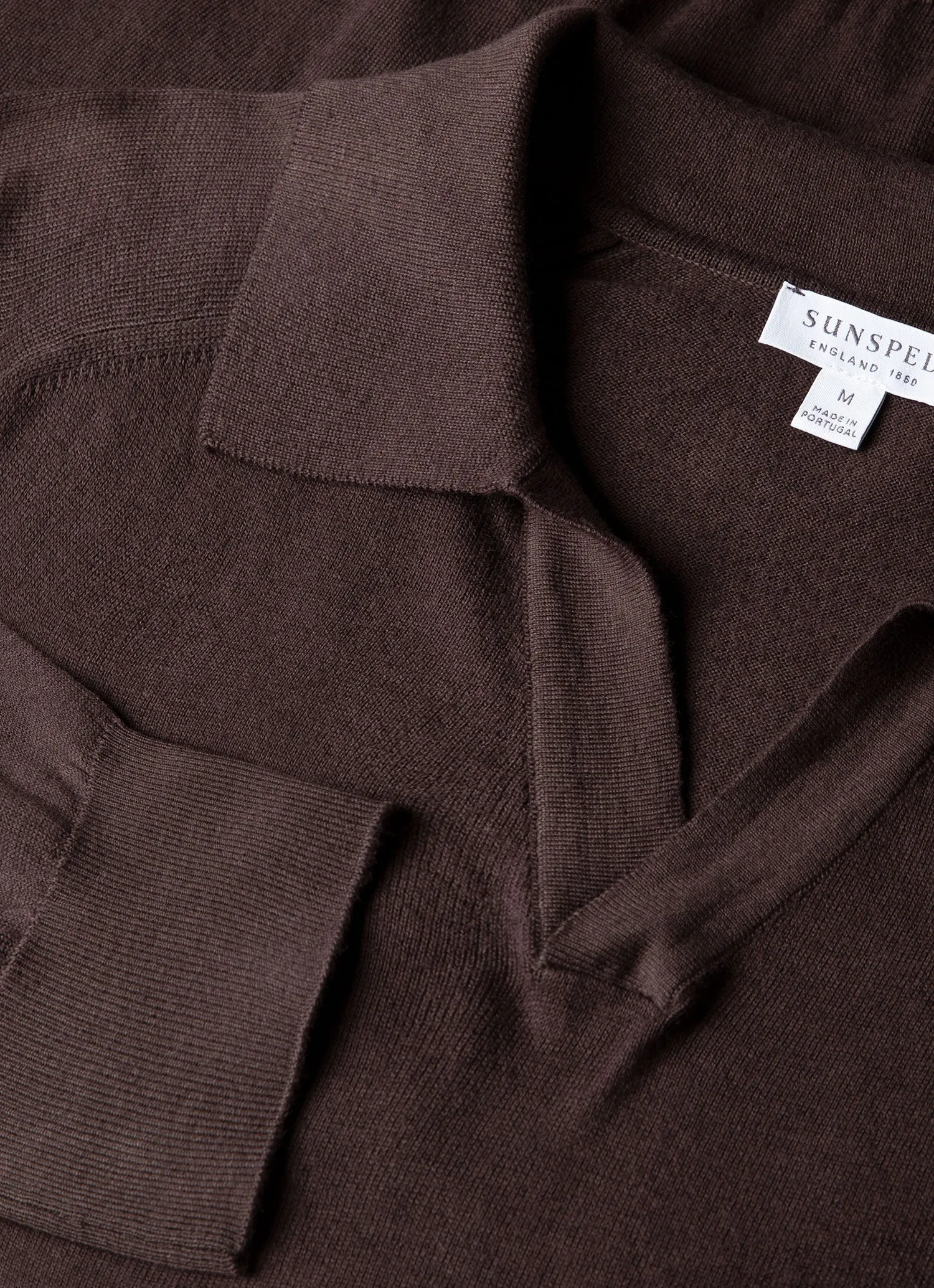 Men's Sea Island Cashmere Knitted Polo in Dark Chocolate sold by Sunspel product image thumbnail 4