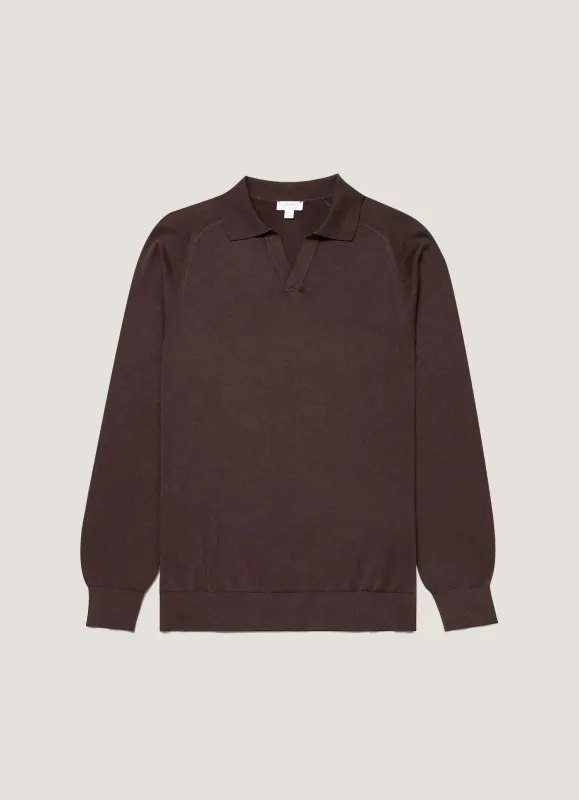 Men's Sea Island Cashmere Polo Shirt in Dark Chocolate sold by Sunspel