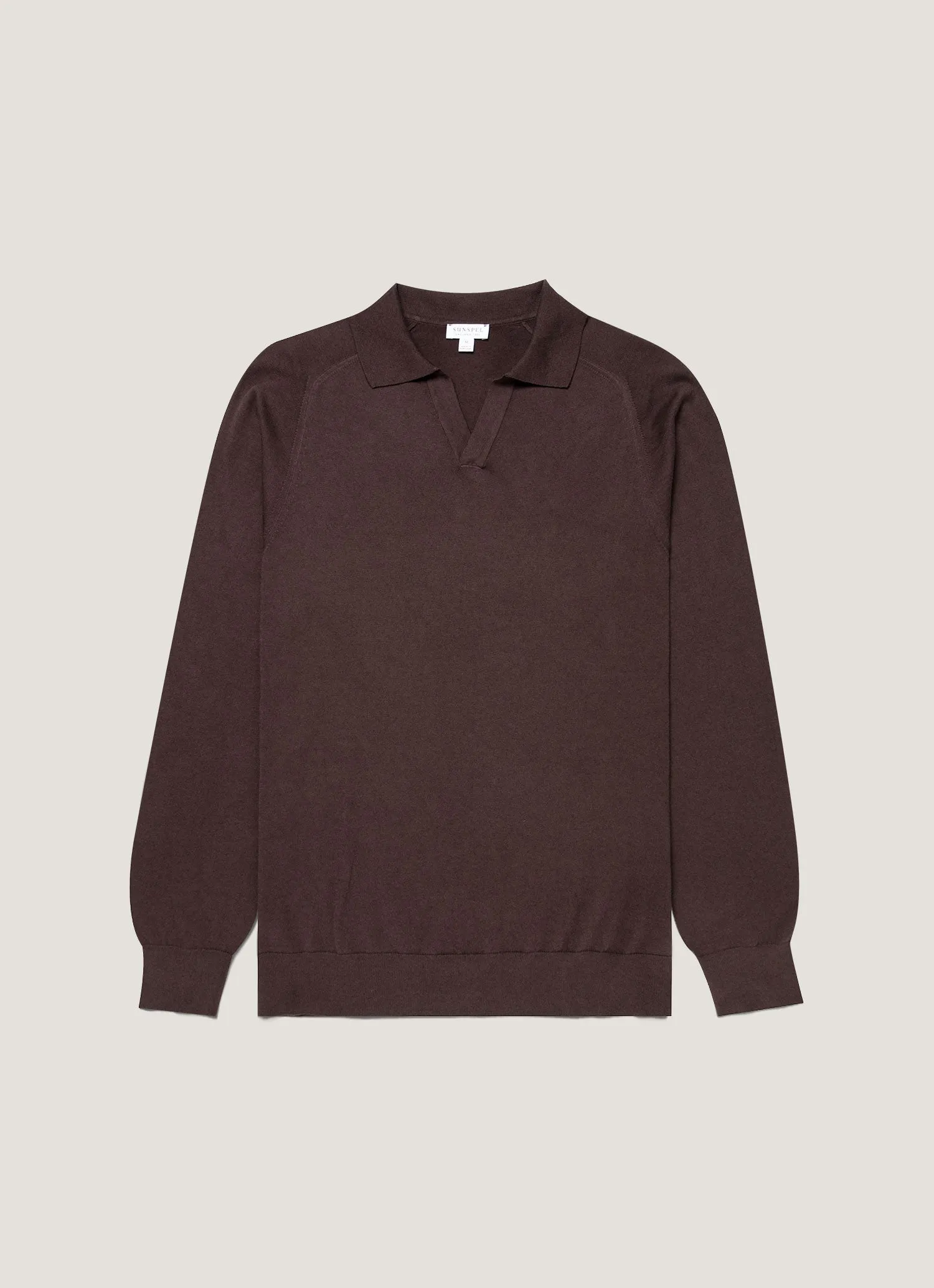 Men's Sea Island Cashmere Knitted Polo in Dark Chocolate sold by Sunspel