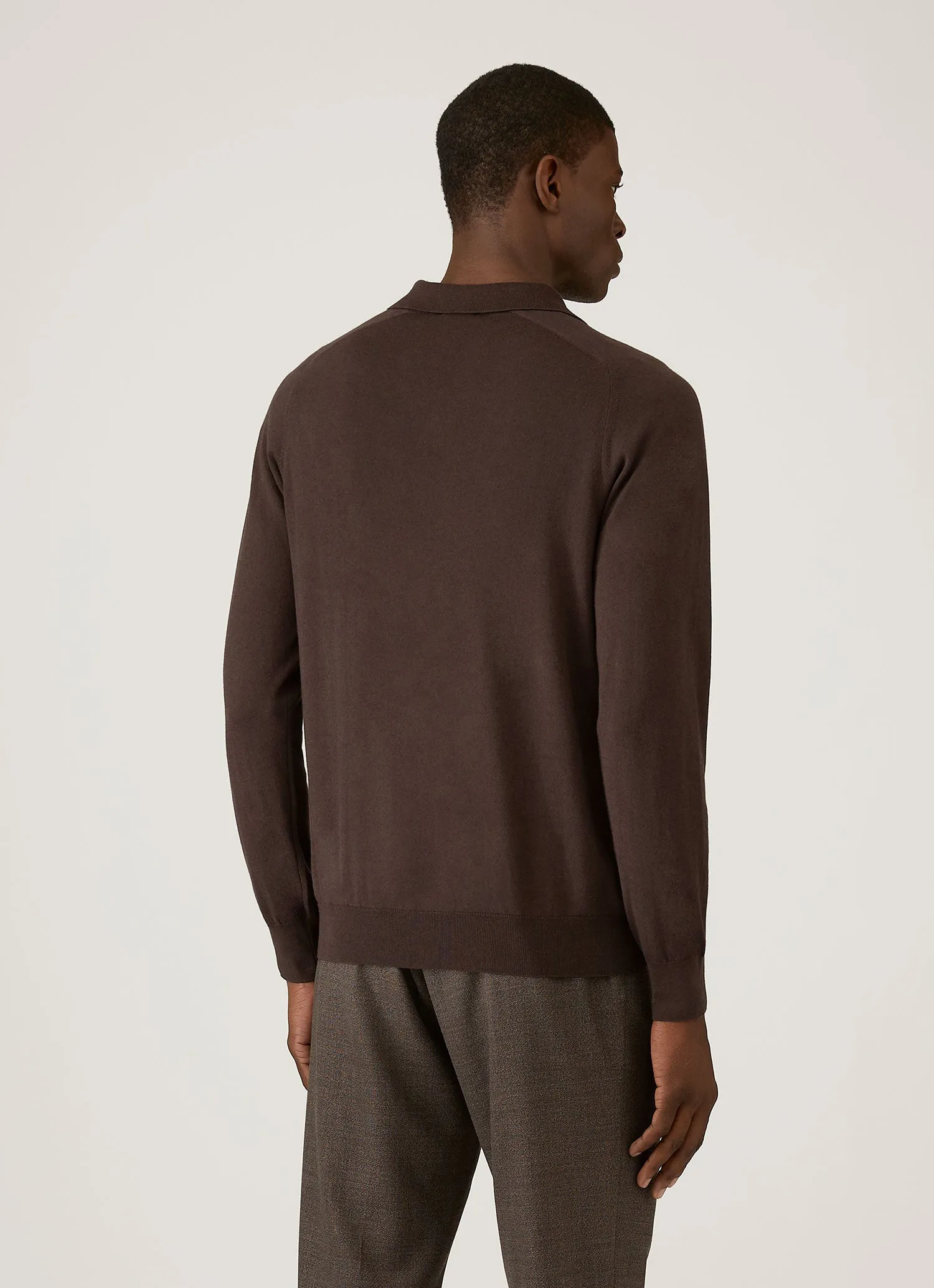 Men's Sea Island Cashmere Knitted Polo in Dark Chocolate sold by Sunspel product image thumbnail 5