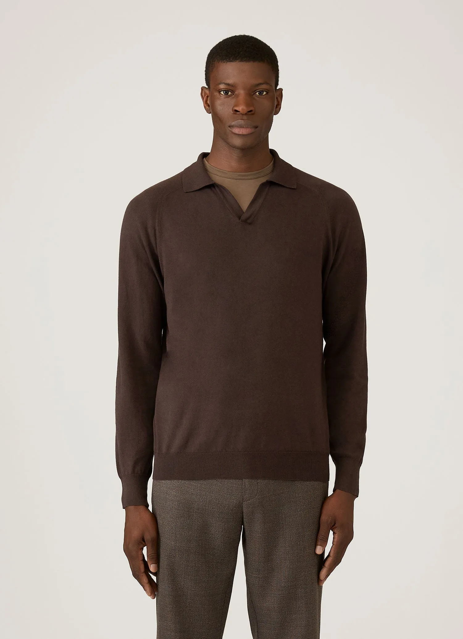 Men's Sea Island Cashmere Knitted Polo in Dark Chocolate sold by Sunspel product image thumbnail 2