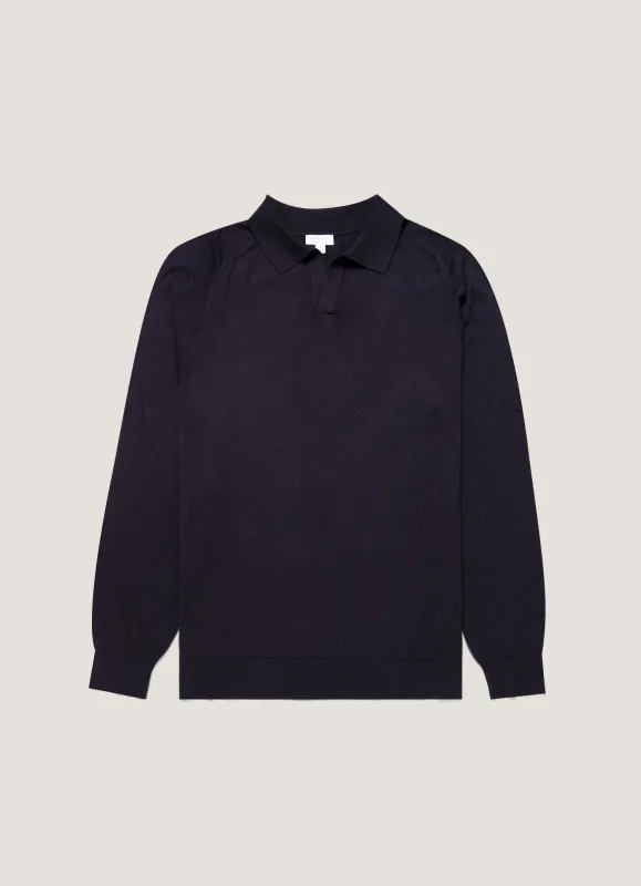 Men's Sea Island Cashmere Polo Shirt in Midnight Navy sold by Sunspel