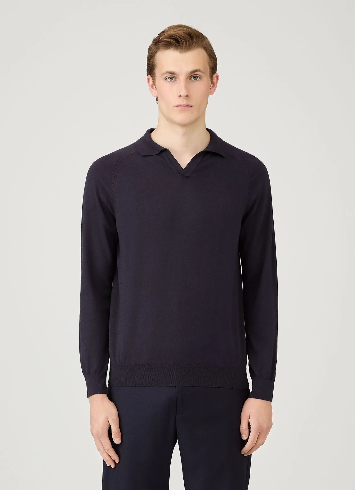 Men's Sea Island Cashmere Knitted Polo in Midnight Navy sold by Sunspel product image thumbnail 2