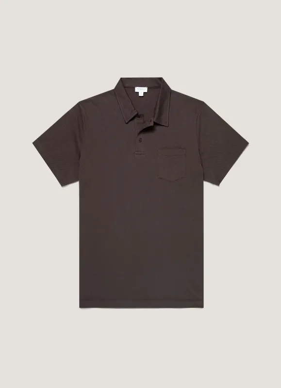Men's Riviera Polo Shirt in Dark Chocolate sold by Sunspel
