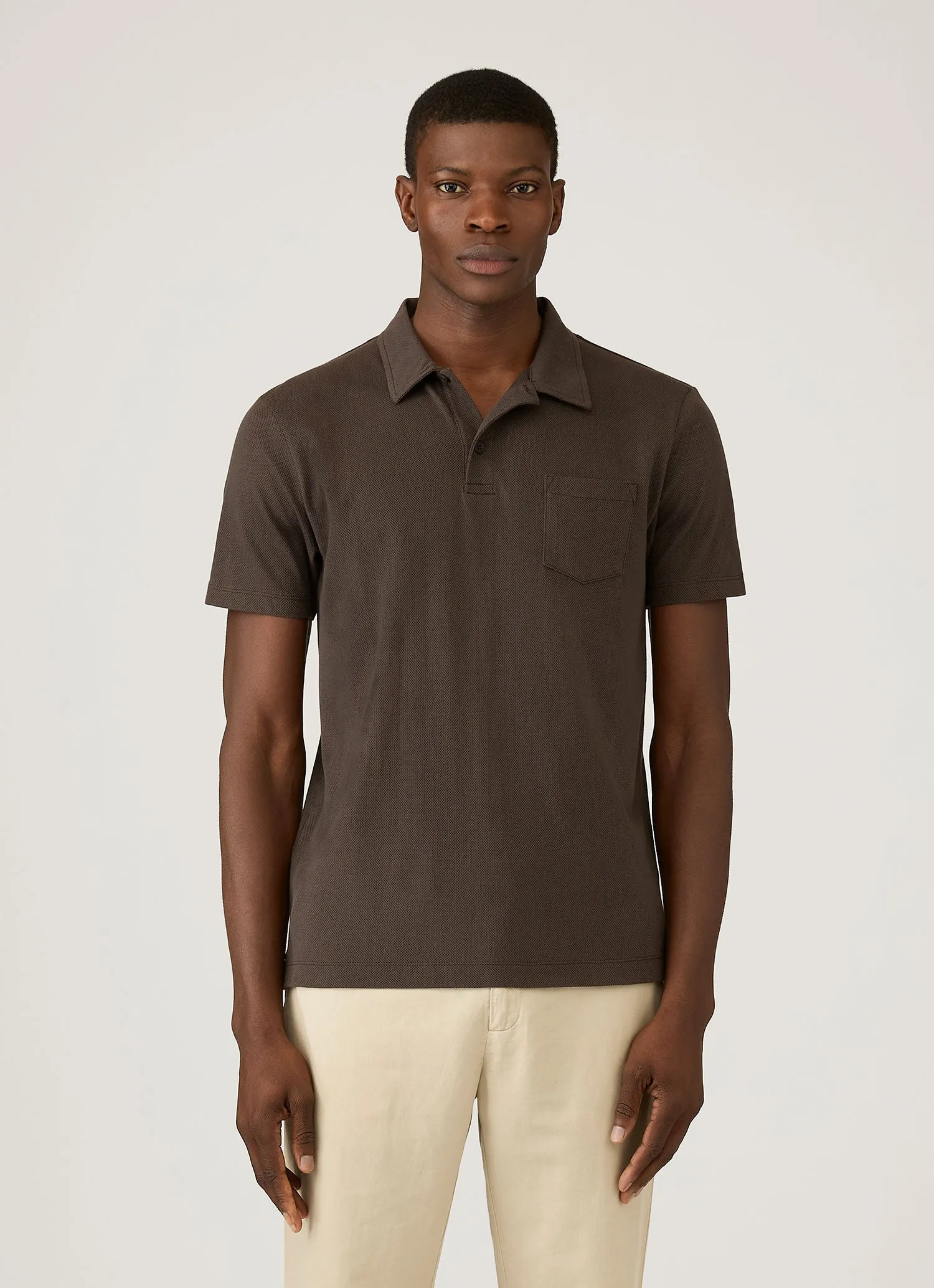 Men's Riviera Polo Shirt in Dark Chocolate sold by Sunspel product image thumbnail 2