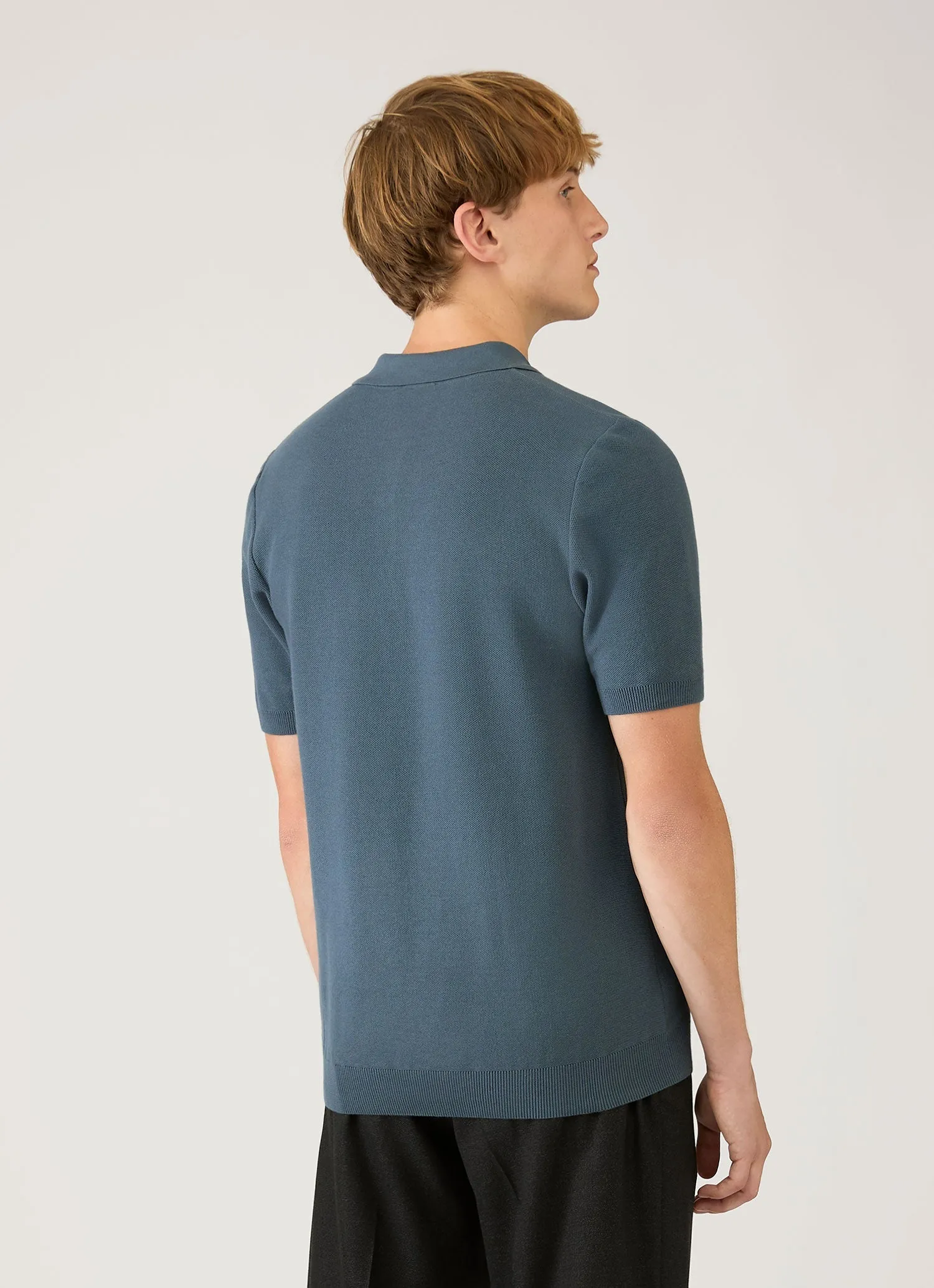 Men's Cotton Knit Polo Shirt in Slate Blue sold by Sunspel product image thumbnail 5