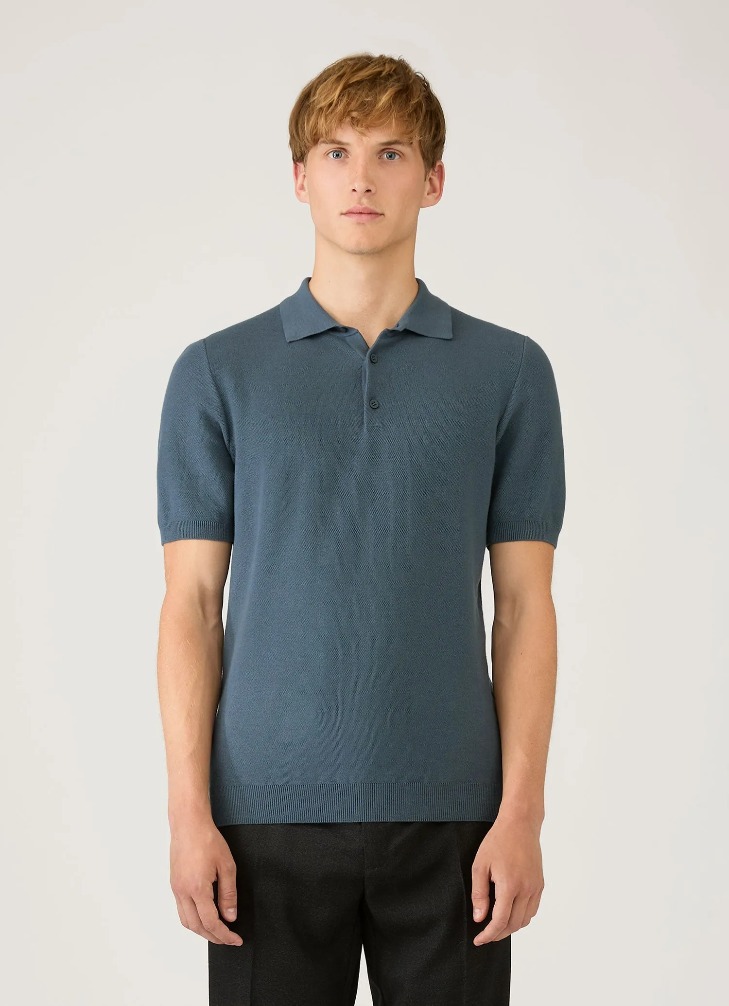Men's Cotton Knit Polo Shirt in Slate Blue sold by Sunspel product image thumbnail 2
