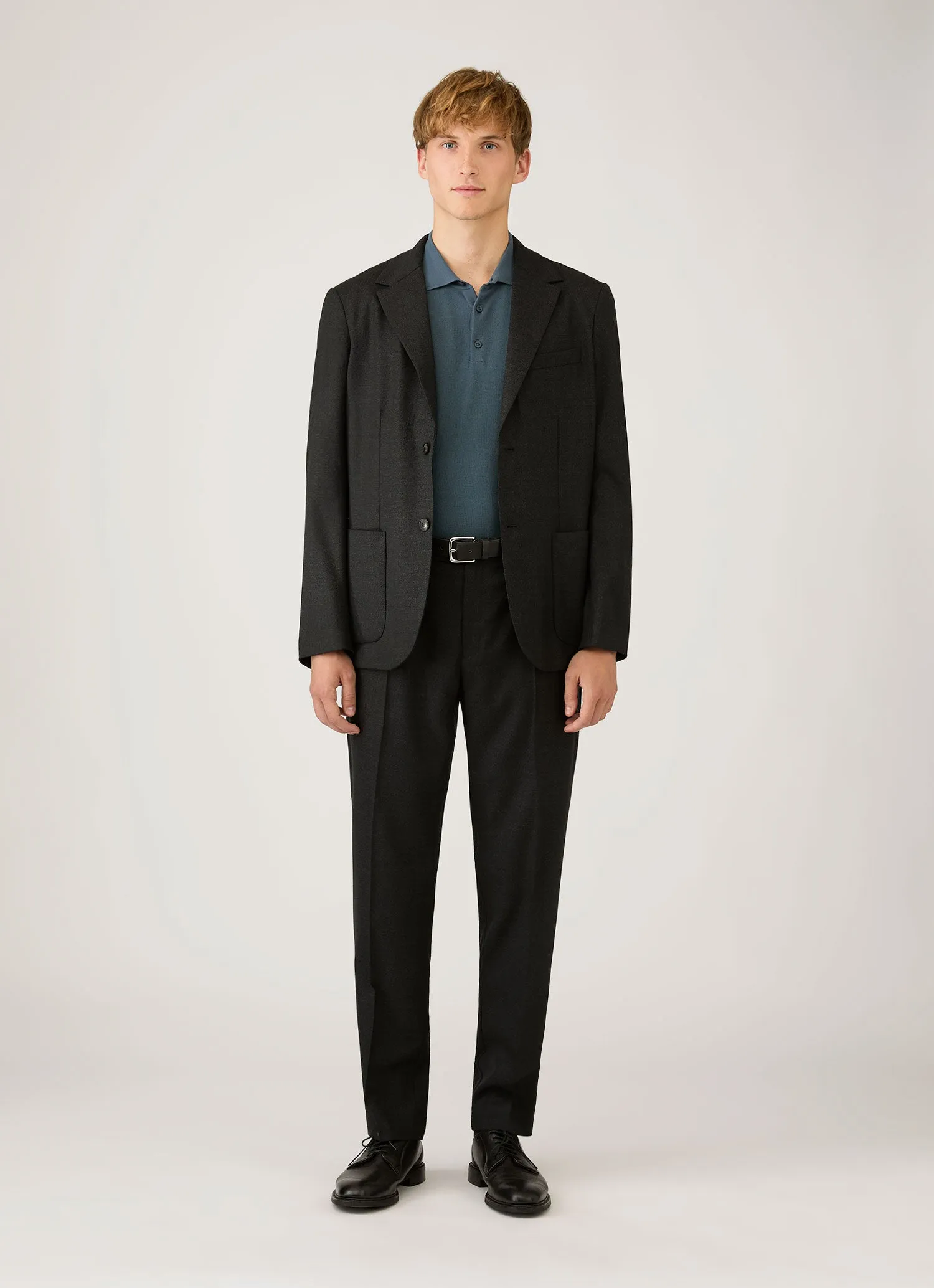 Men's Cotton Knit Polo Shirt in Slate Blue sold by Sunspel product image thumbnail 3