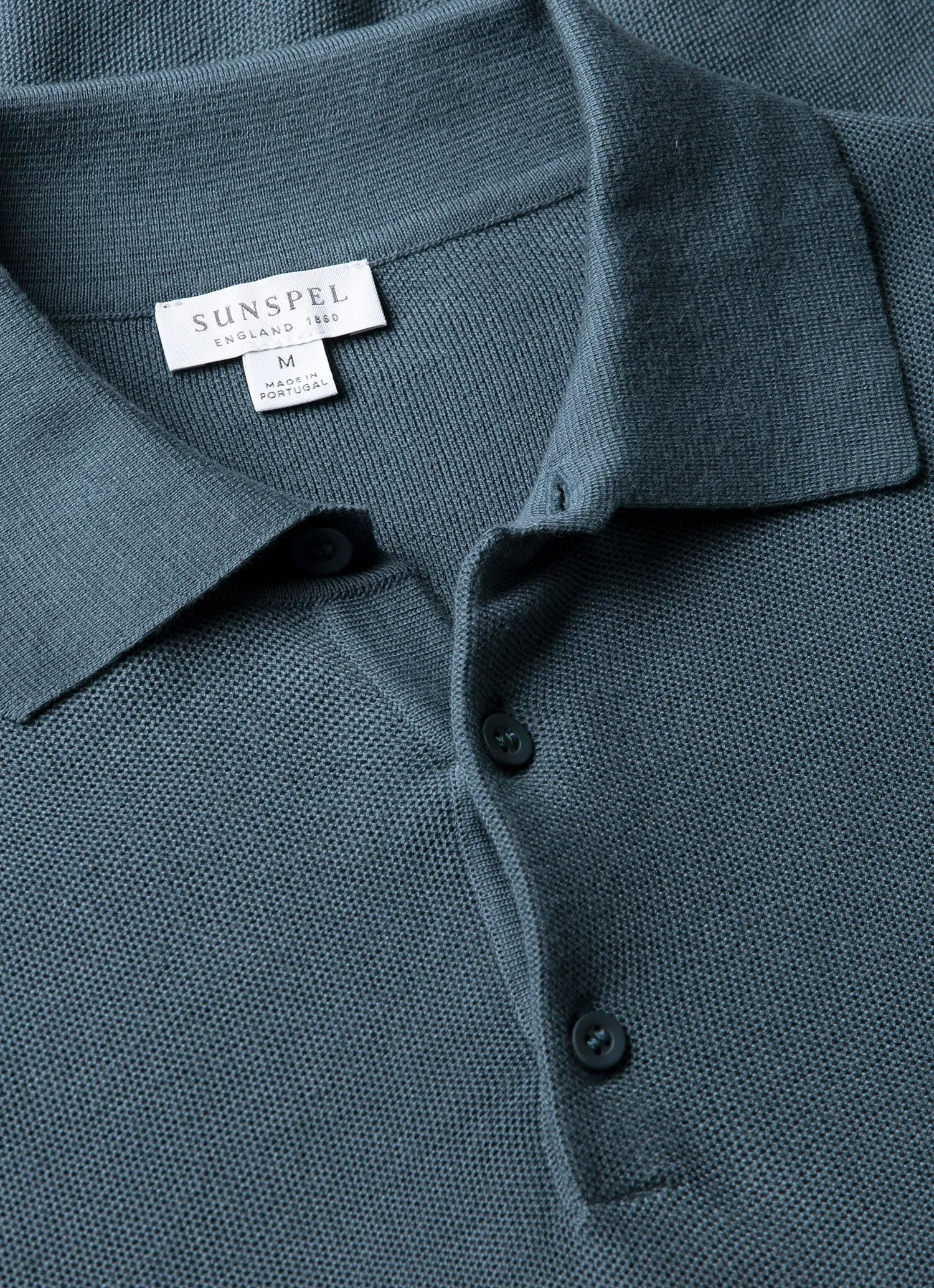Men's Cotton Knit Polo Shirt in Slate Blue sold by Sunspel product image thumbnail 4