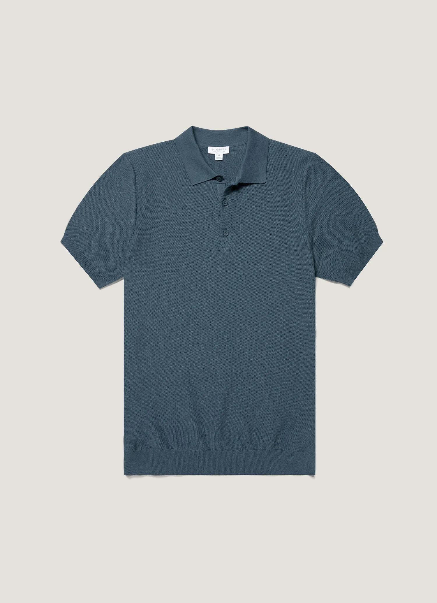 Men's Cotton Knit Polo Shirt in Slate Blue sold by Sunspel