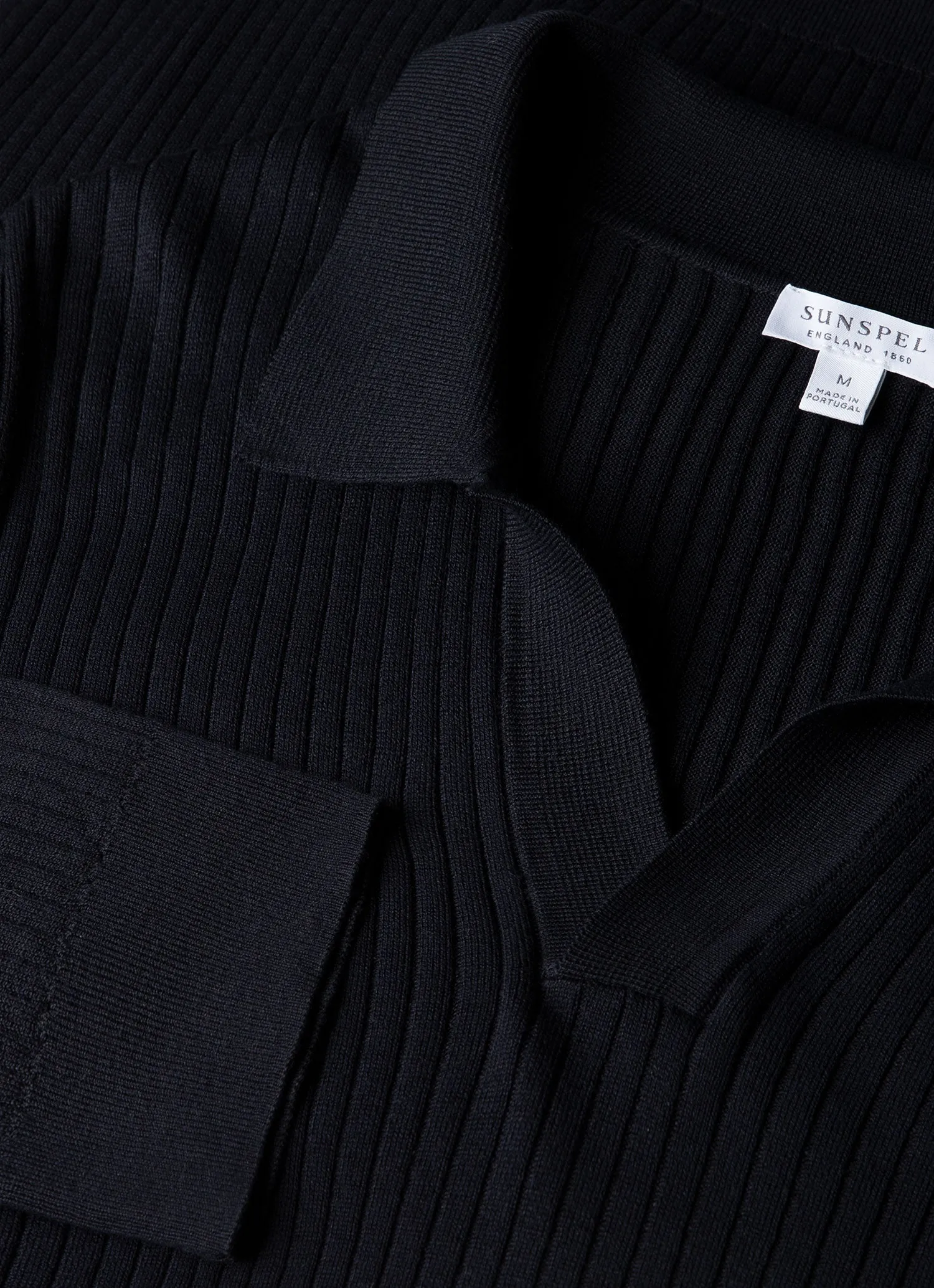 Men's Long Sleeve Fine Rib Silk Cotton Polo in Navy sold by Sunspel product image thumbnail 4