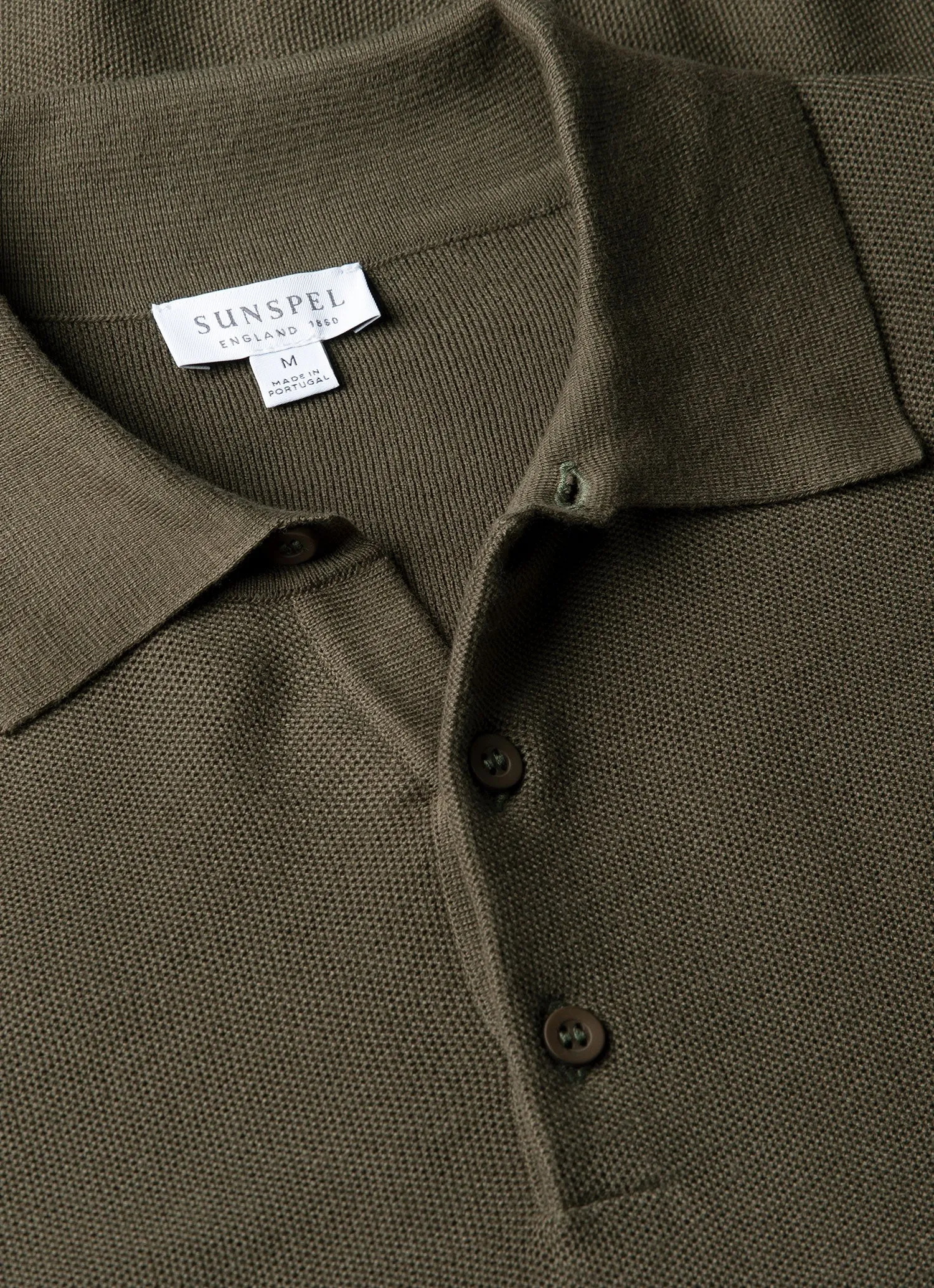 Men's Cotton Knit Polo Shirt in Khaki sold by Sunspel product image thumbnail 4