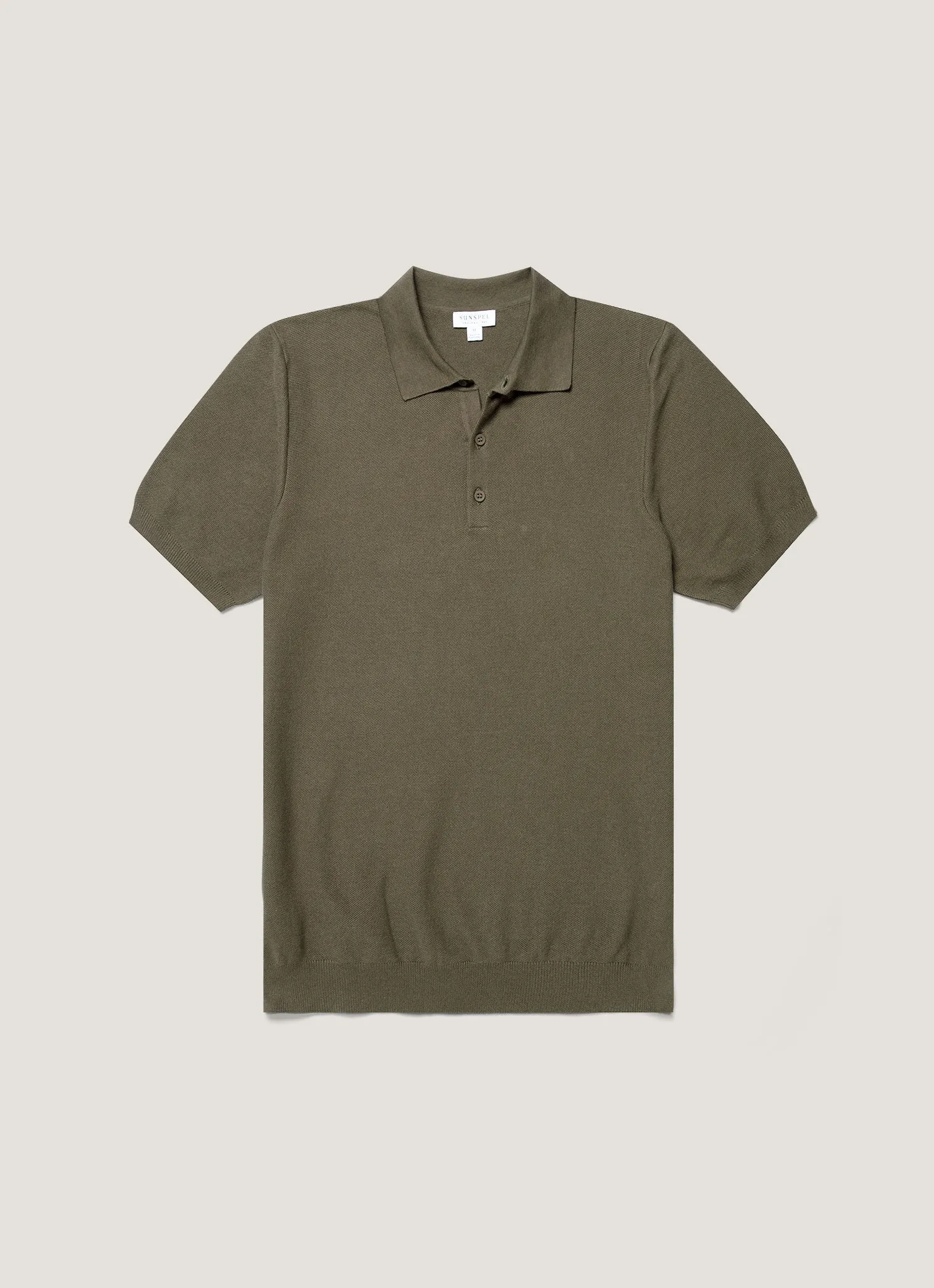 Men's Cotton Knit Polo Shirt in Khaki sold by Sunspel
