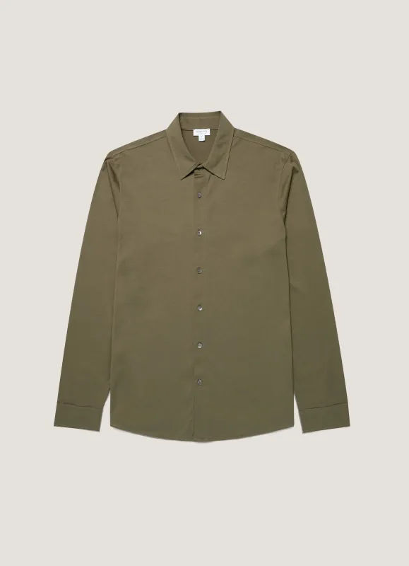 Men's Classic Jersey Shirt in Khaki sold by Sunspel