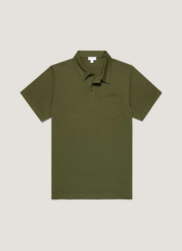 Men's Riviera Polo Shirt in Deep Olive sold by Sunspel