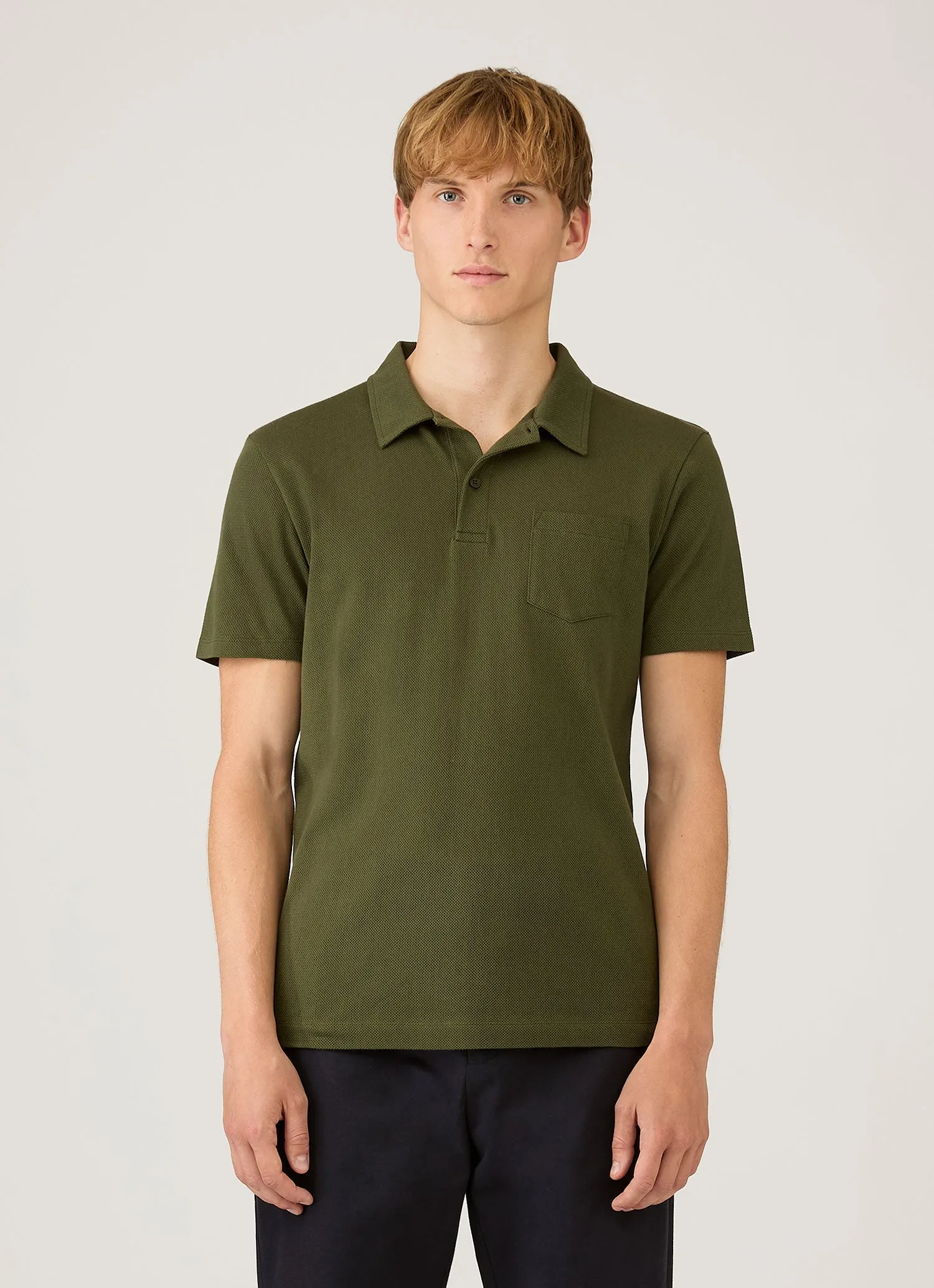 Men's Riviera Polo Shirt in Deep Olive sold by Sunspel product image thumbnail 2
