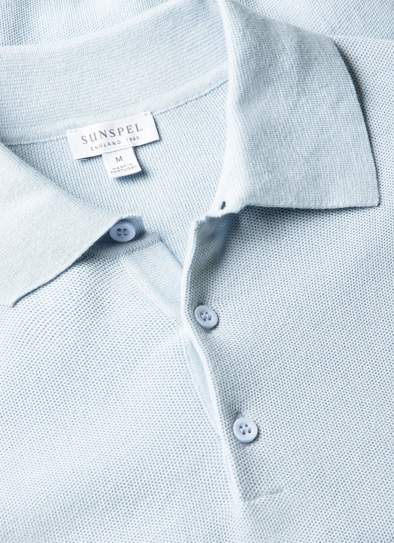 Men's Cotton Knit Polo Shirt in Pastel Blue sold by Sunspel product image thumbnail 4