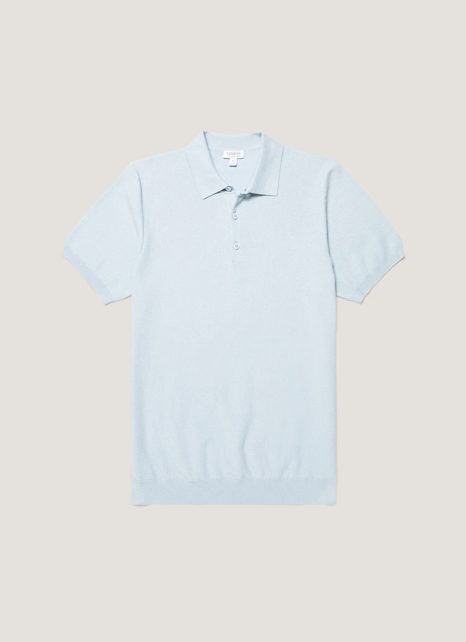 Men's Cotton Knit Polo Shirt in Pastel Blue sold by Sunspel
