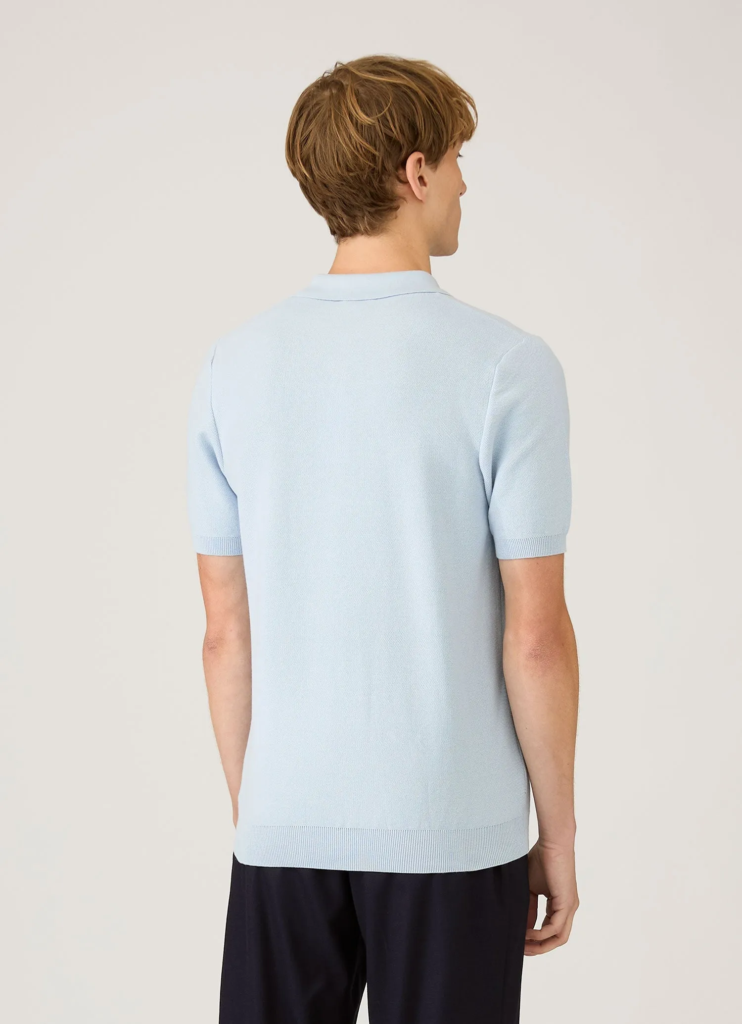 Men's Cotton Knit Polo Shirt in Pastel Blue sold by Sunspel product image thumbnail 5