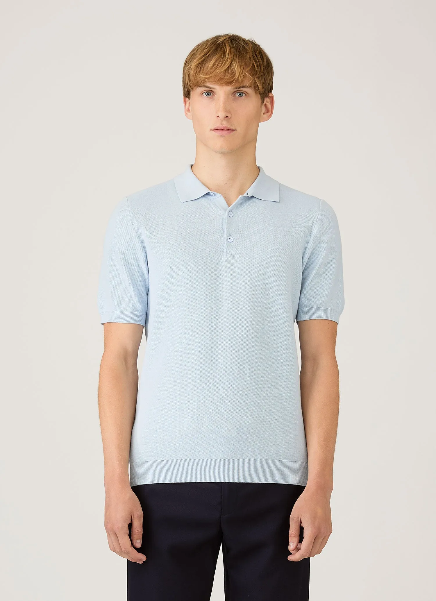 Men's Cotton Knit Polo Shirt in Pastel Blue sold by Sunspel product image thumbnail 2
