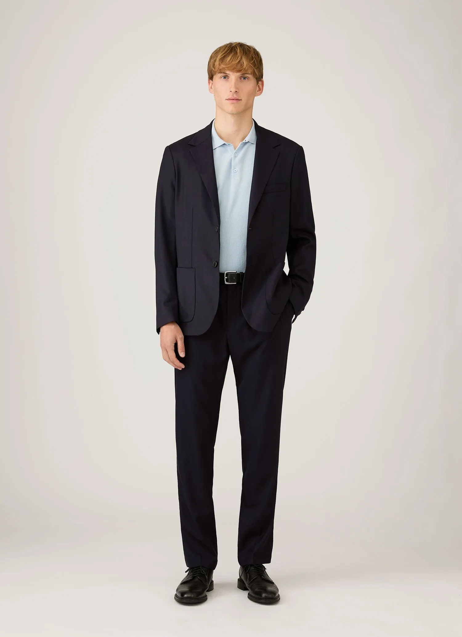 Men's Cotton Knit Polo Shirt in Pastel Blue sold by Sunspel product image thumbnail 3