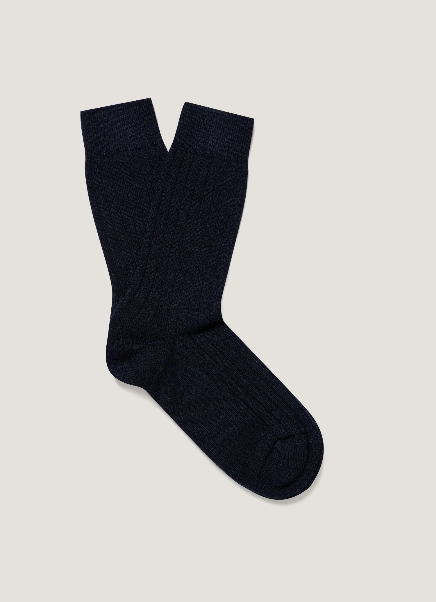 Men's Cashmere Ribbed Socks in Navy sold by Sunspel
