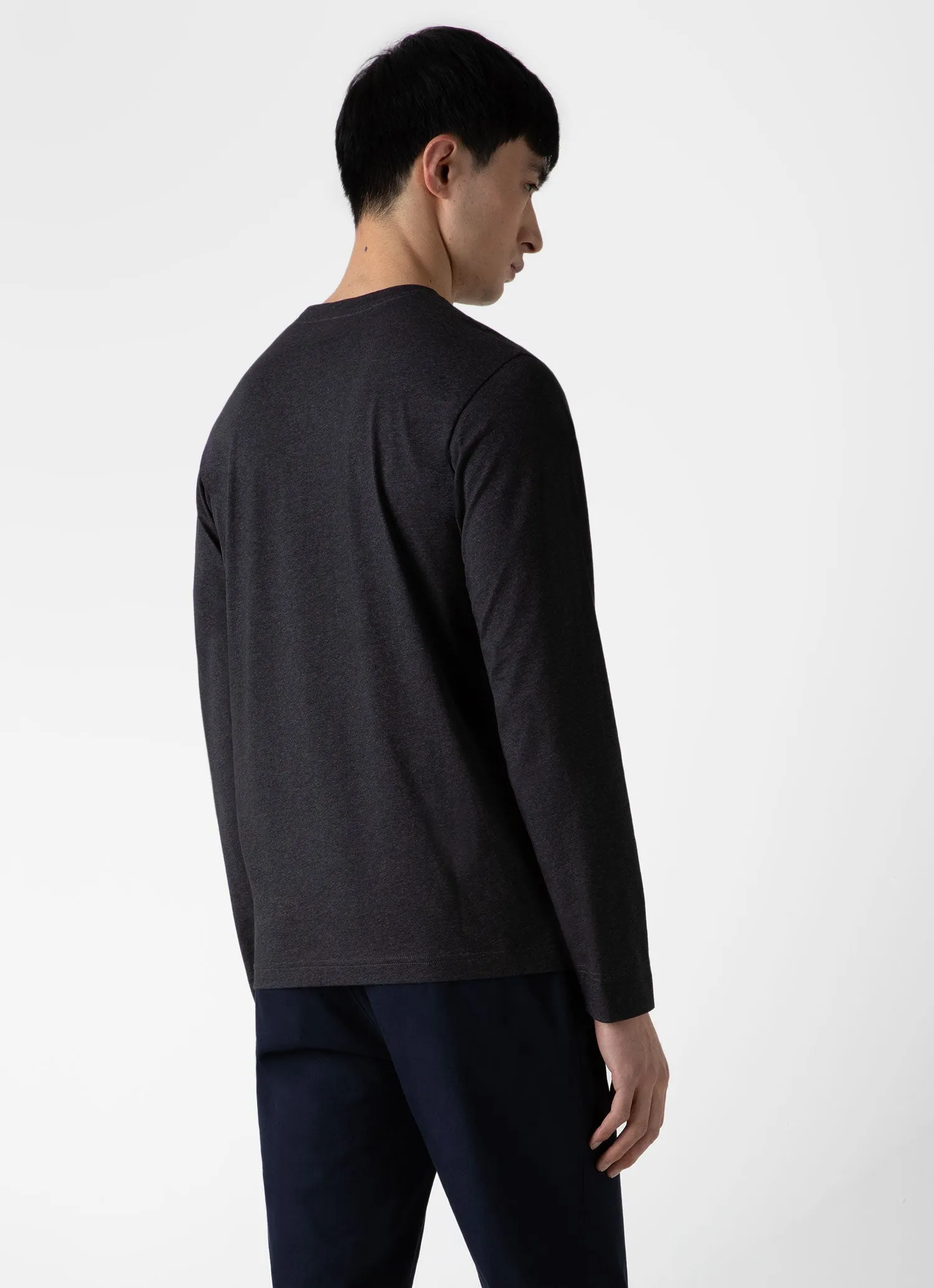 Men's Long Sleeve Riviera T-shirt in Charcoal Melange sold by Sunspel product image thumbnail 4