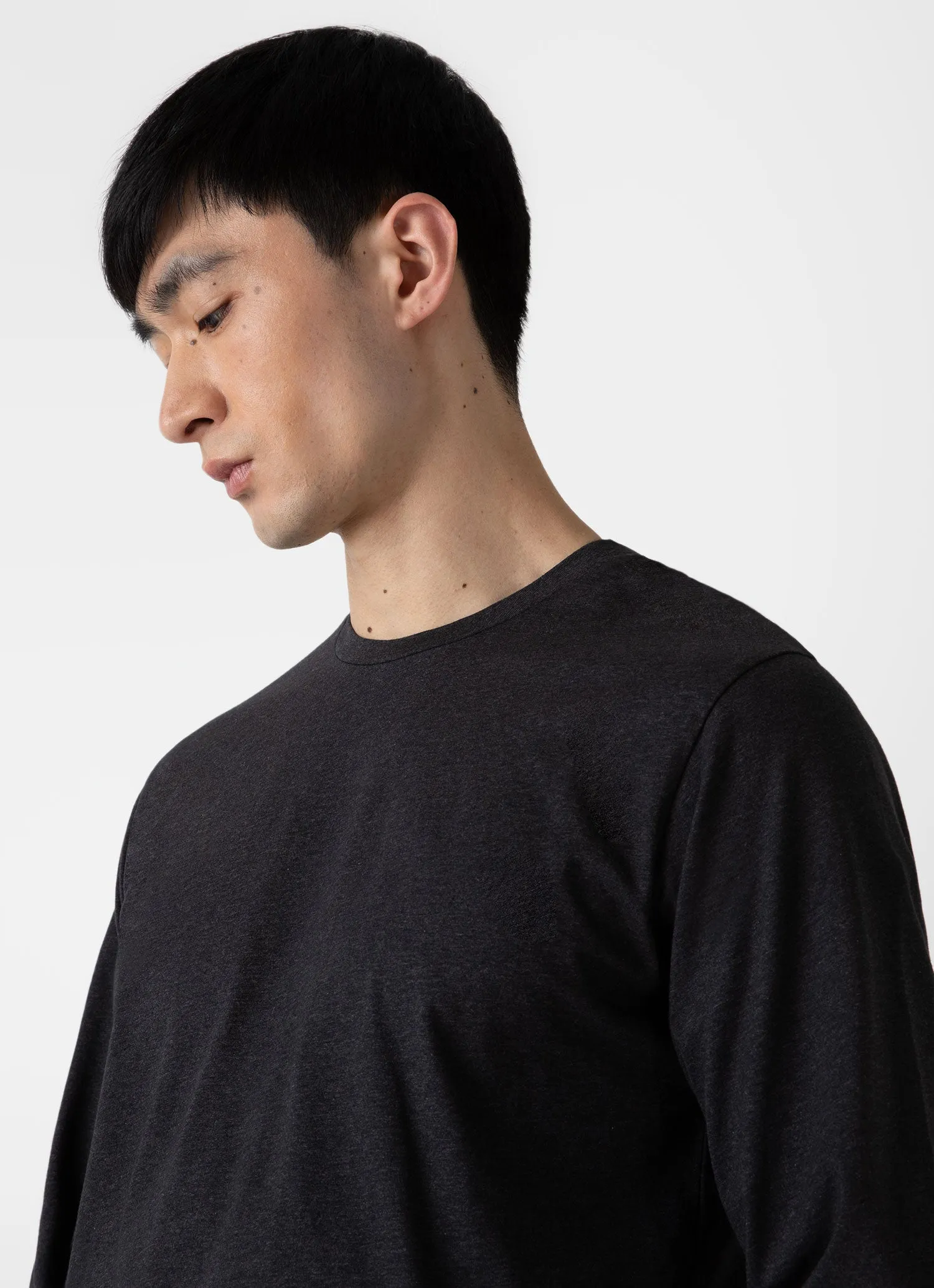Men's Long Sleeve Riviera T-shirt in Charcoal Melange sold by Sunspel product image thumbnail 5