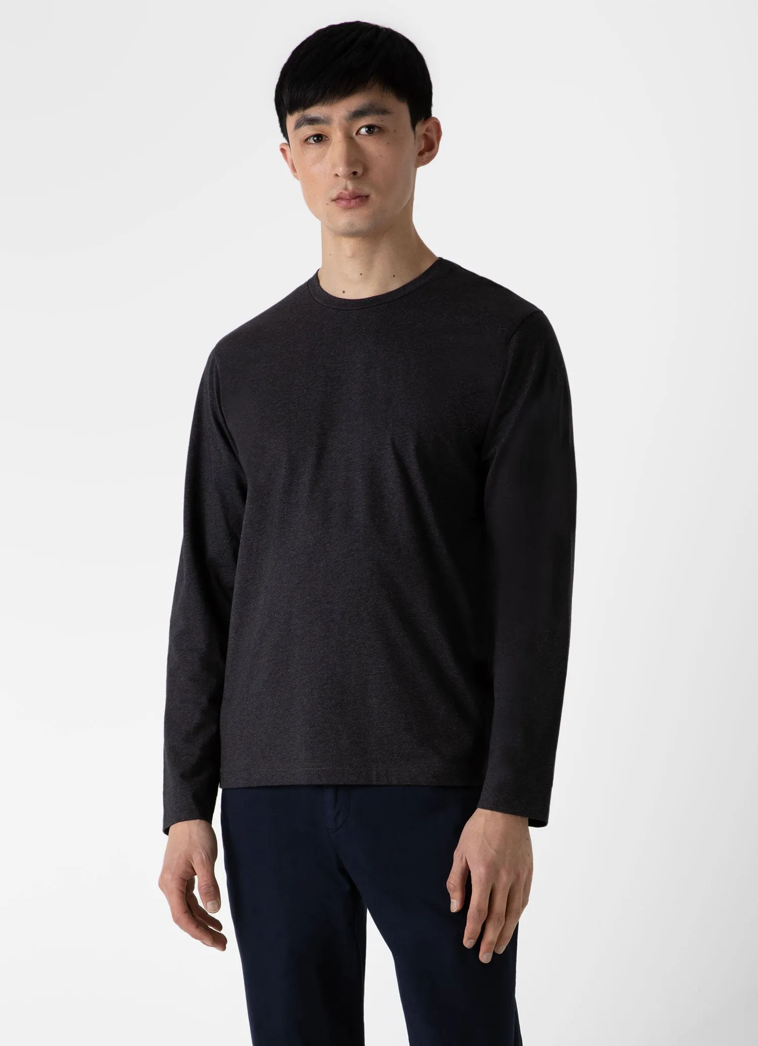 Men's Long Sleeve Riviera T-shirt in Charcoal Melange sold by Sunspel product image thumbnail 2