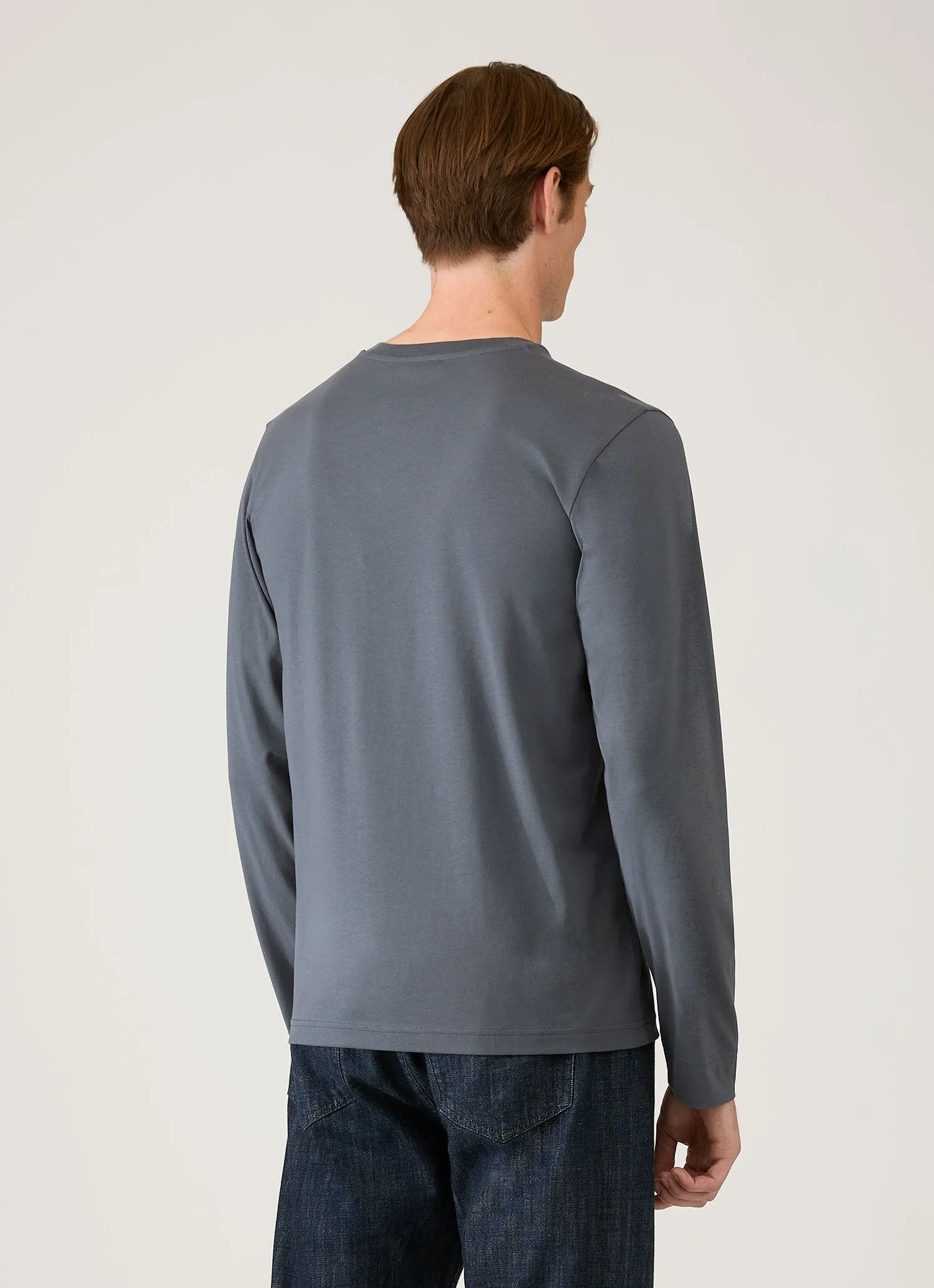 Men's Long Sleeve Riviera Midweight T‑shirt in Slate Blue sold by Sunspel product image thumbnail 5