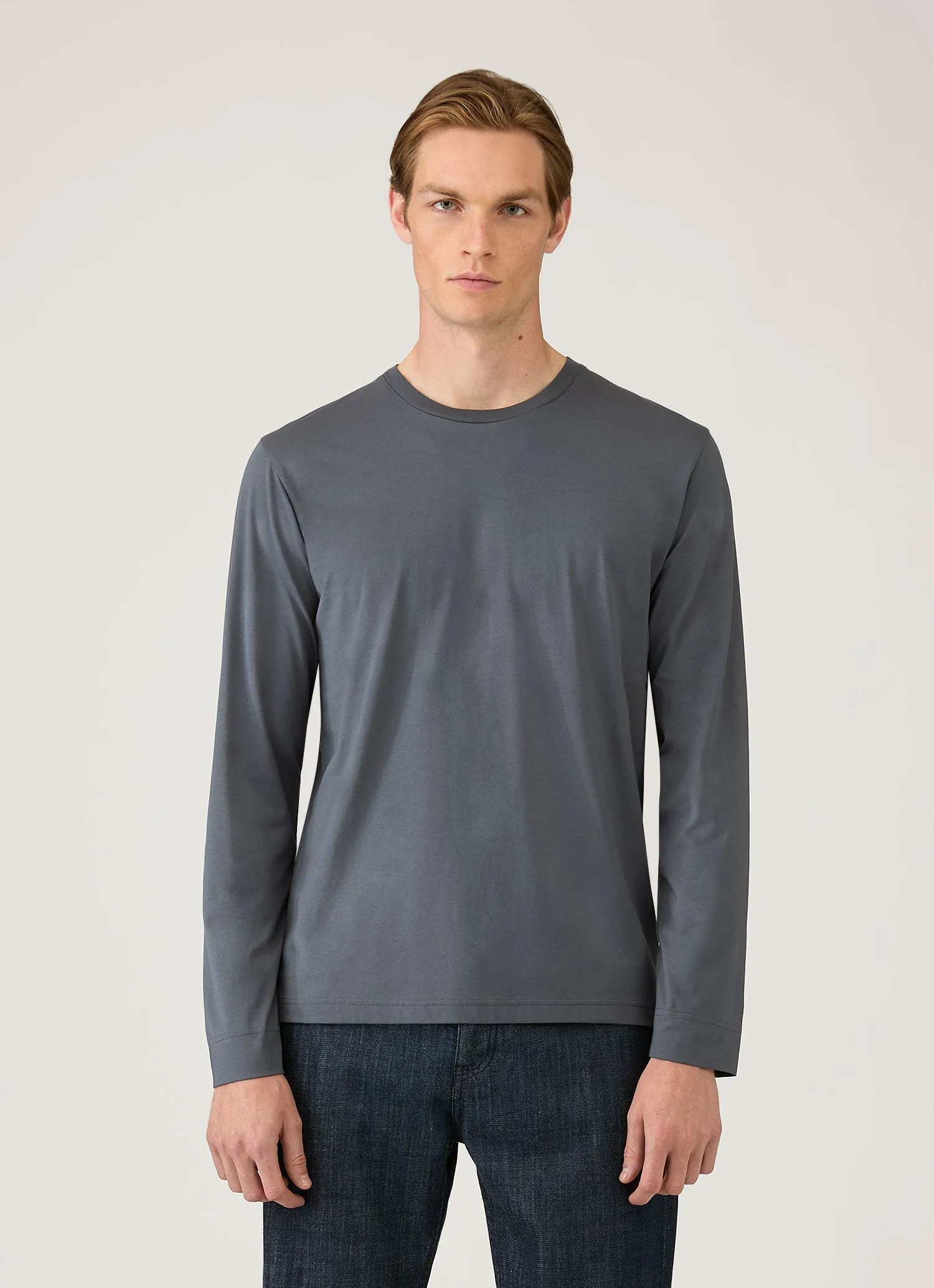 Men's Long Sleeve Riviera Midweight T‑shirt in Slate Blue sold by Sunspel product image thumbnail 2