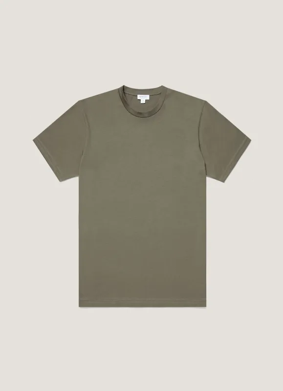 Men's Riviera Midweight T-shirt in Khaki sold by Sunspel