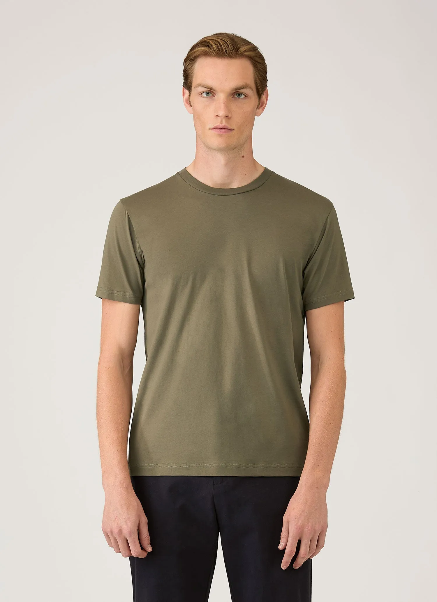 Men's Riviera Midweight T-shirt in Khaki sold by Sunspel product image thumbnail 2