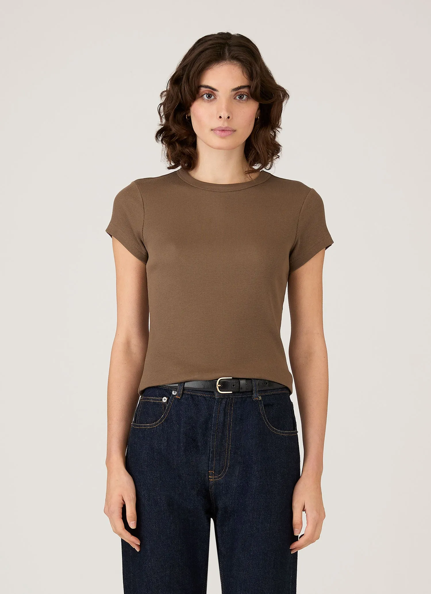Women's Ribbed T-shirt in Dark Cedar sold by Sunspel