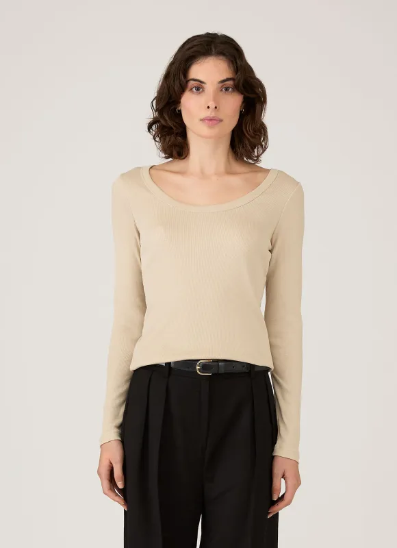 Women's Ribbed Scoop Neck T-shirt in Hazelwood sold by Sunspel