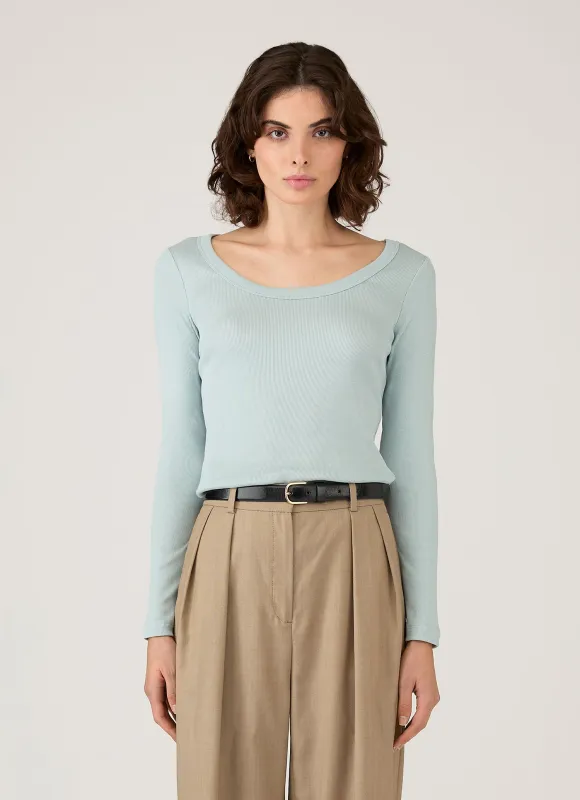 Women's Ribbed Scoop Neck T-shirt in Peppermint sold by Sunspel