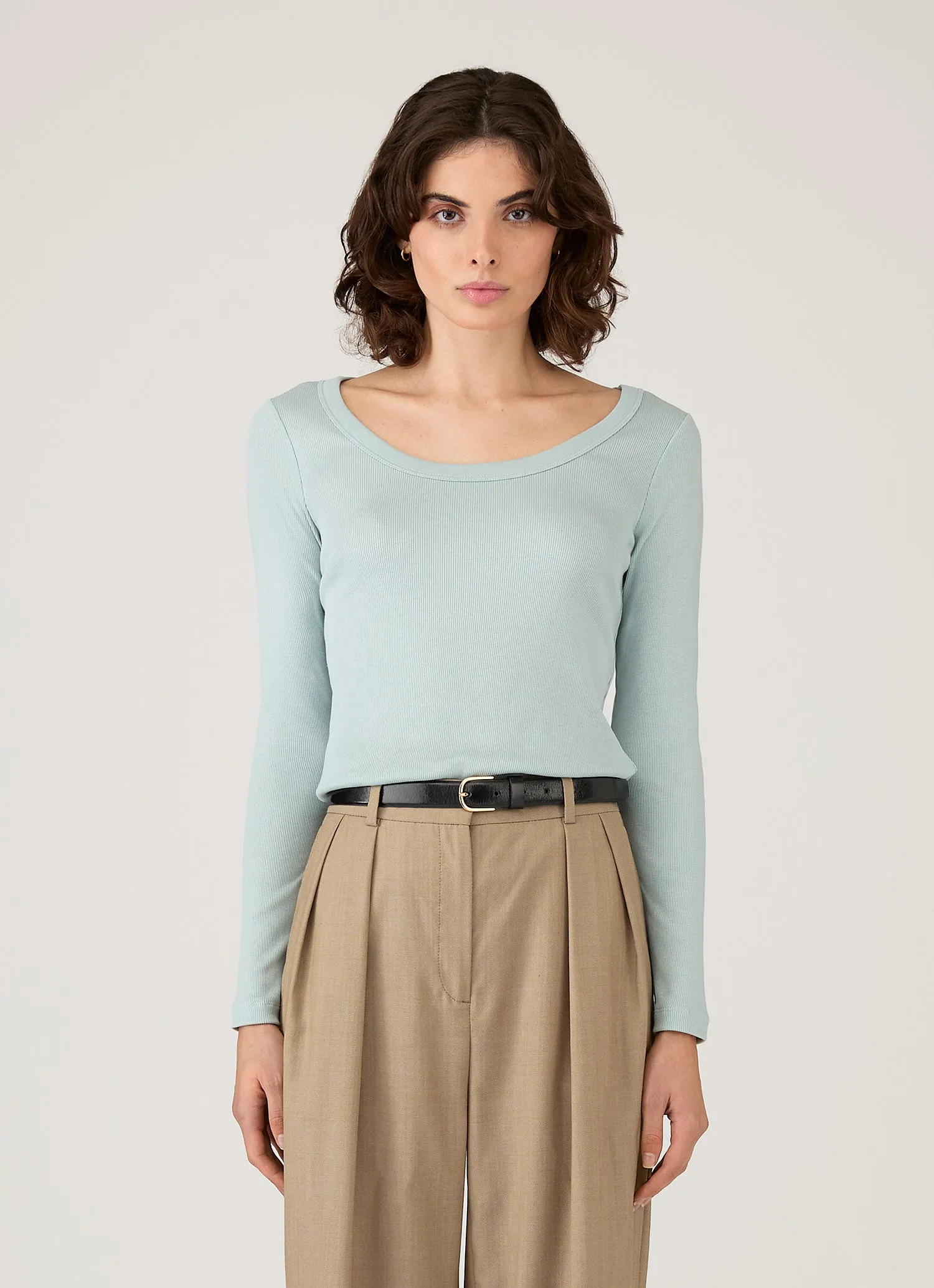 Women's Ribbed Scoop Neck T-shirt in Peppermint sold by Sunspel